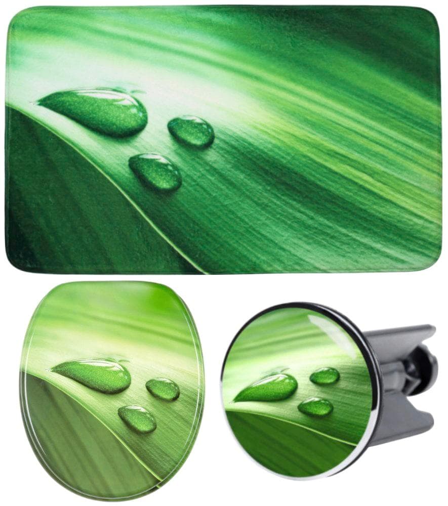 SANILO Badaccessoire-Set Green Leaf mit WC-Sitz, Badteppich und Stöpsel