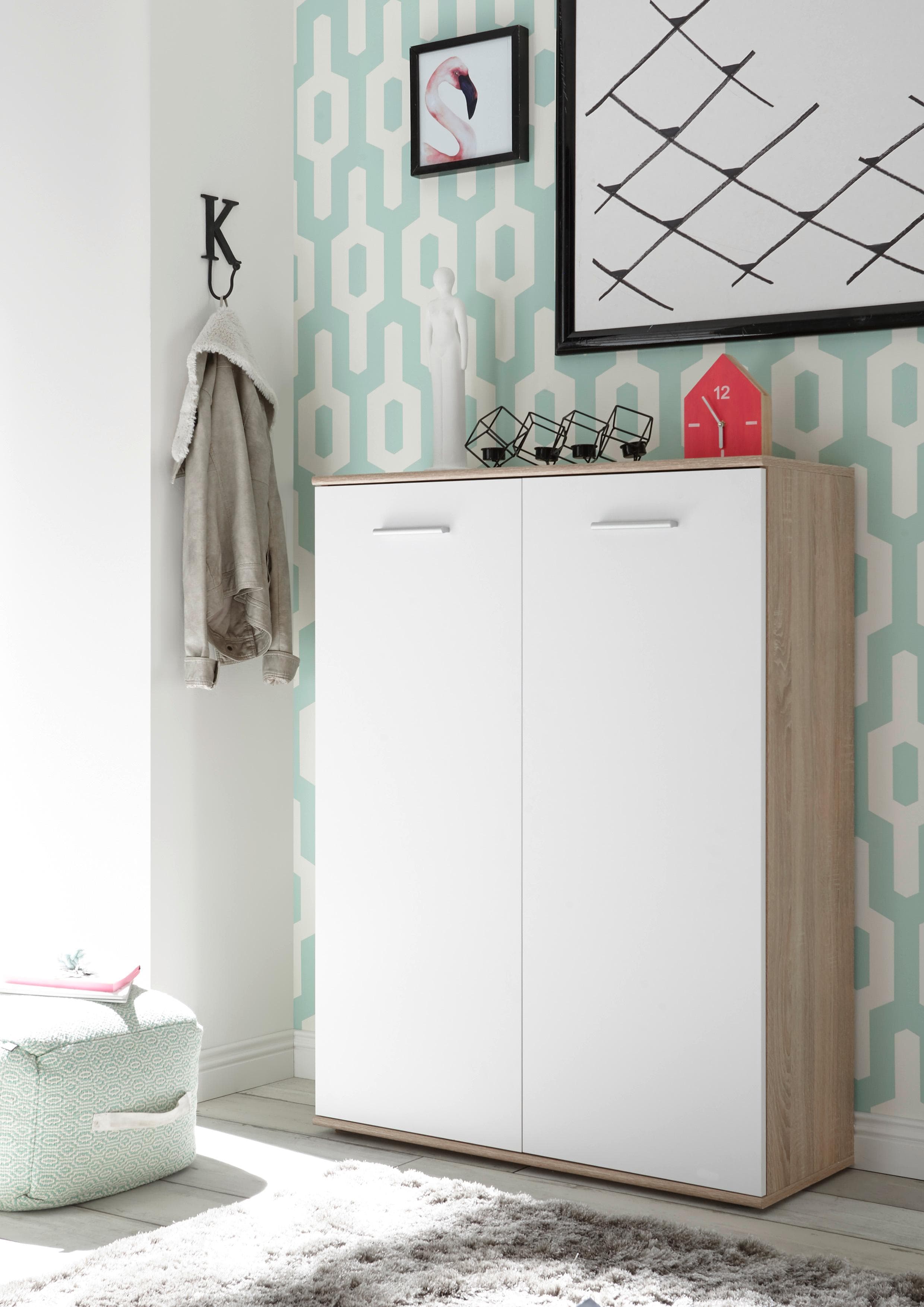 HBZ Manolo Schuhschrank Weiß Matt 2 Türen 8 Böden