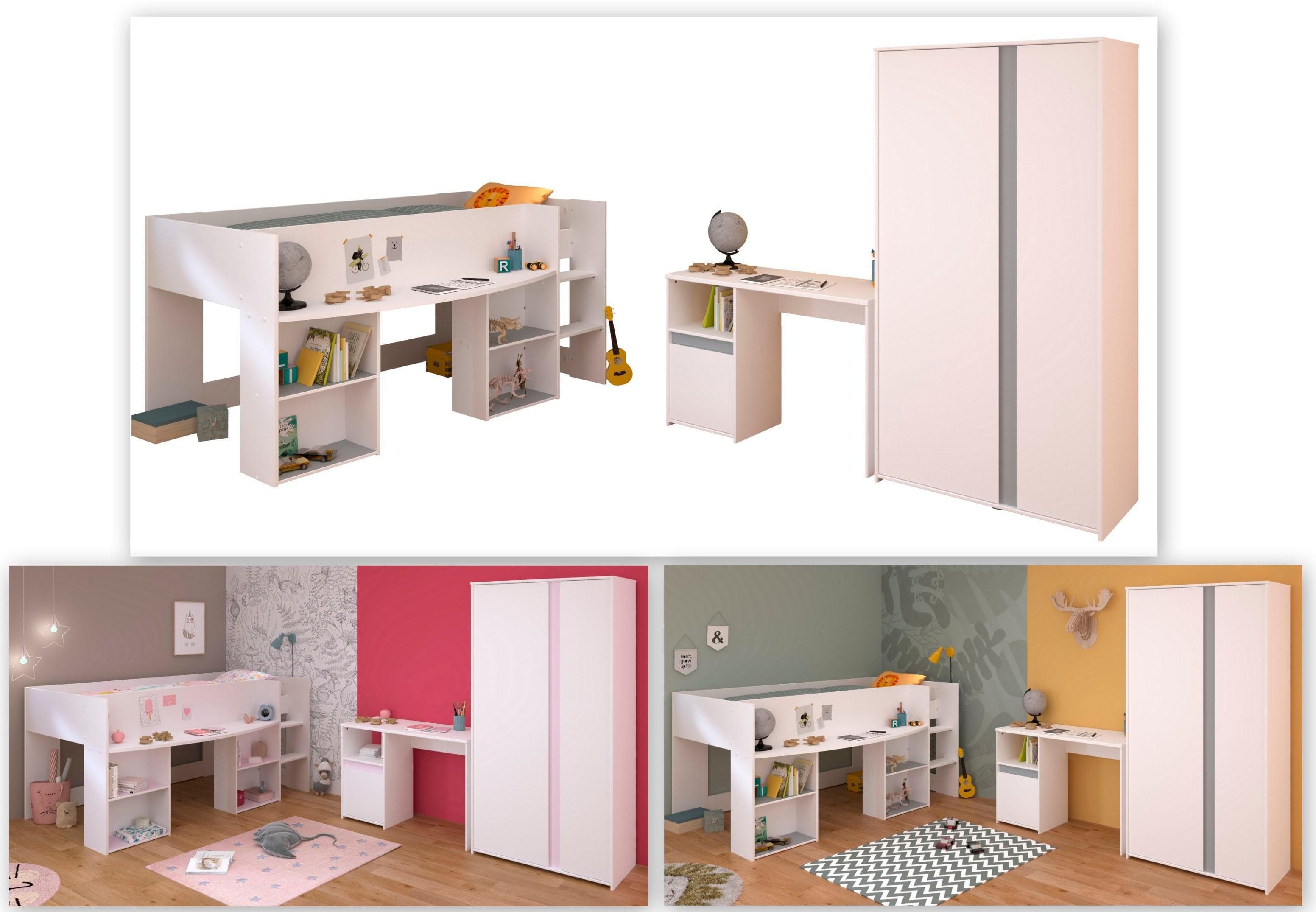 Jugendzimmer-Set PARISOT "Pirouette" 3-tlg. mit Hochbett, Kleiderschrank und Schreibtisch