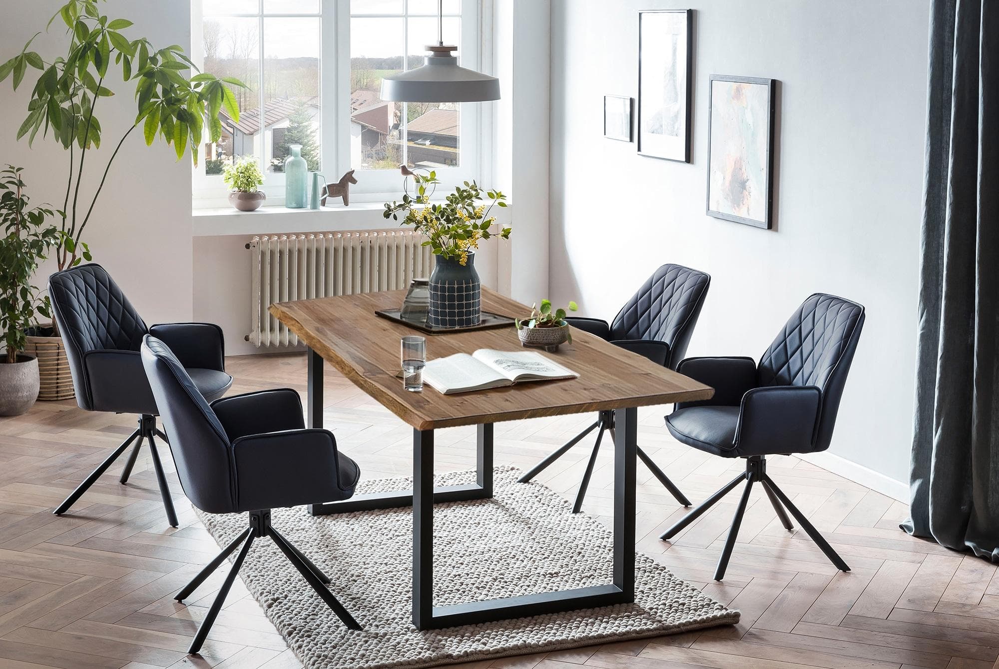 Salesfever Essgruppe im stilvollen Design, Blau, Massivholz, Metall, Microfaser, Drehfunktion