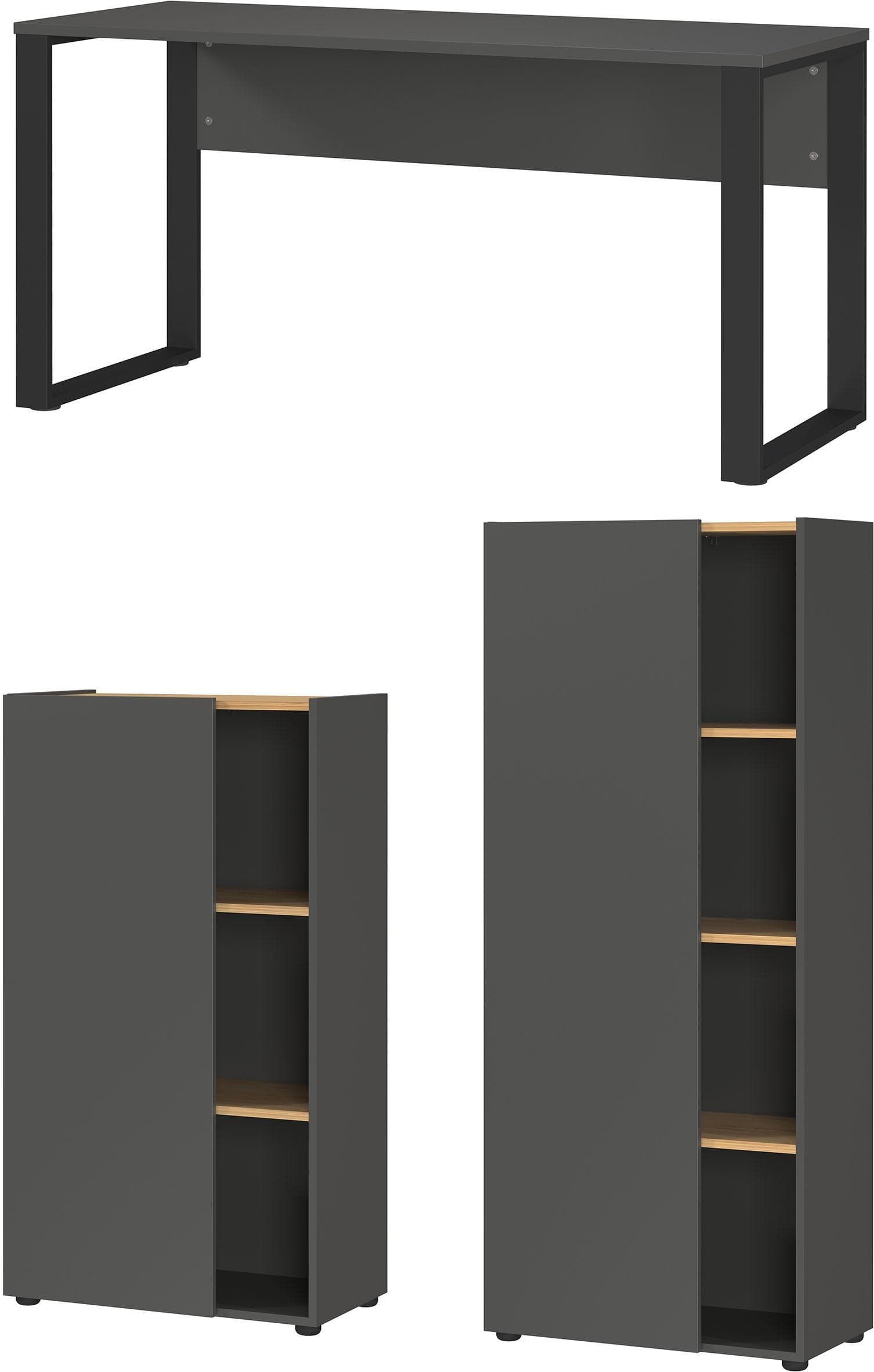 Germania Adrano Büromöbel-Set Grau/Schwarz mit Aktenschränken