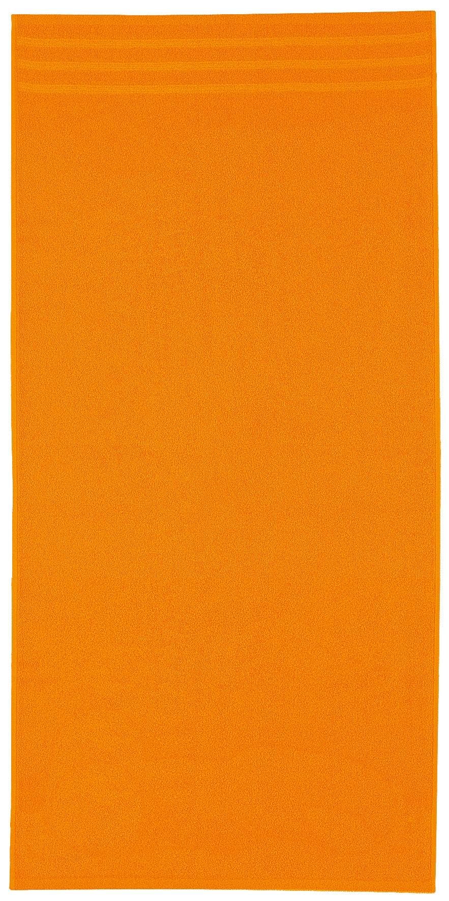 Orangefarbenes Baumwoll-Frottier-Handtuch mit Bordüre