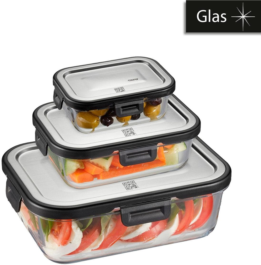 Gefu Frischhaltedosenset Transparent Glas 0,4 L 20,8x7x15,6 cm Auslaufsicher Hitzebeständig Mikrowellengeeignet Küchenzubehör Vorratsbehälter