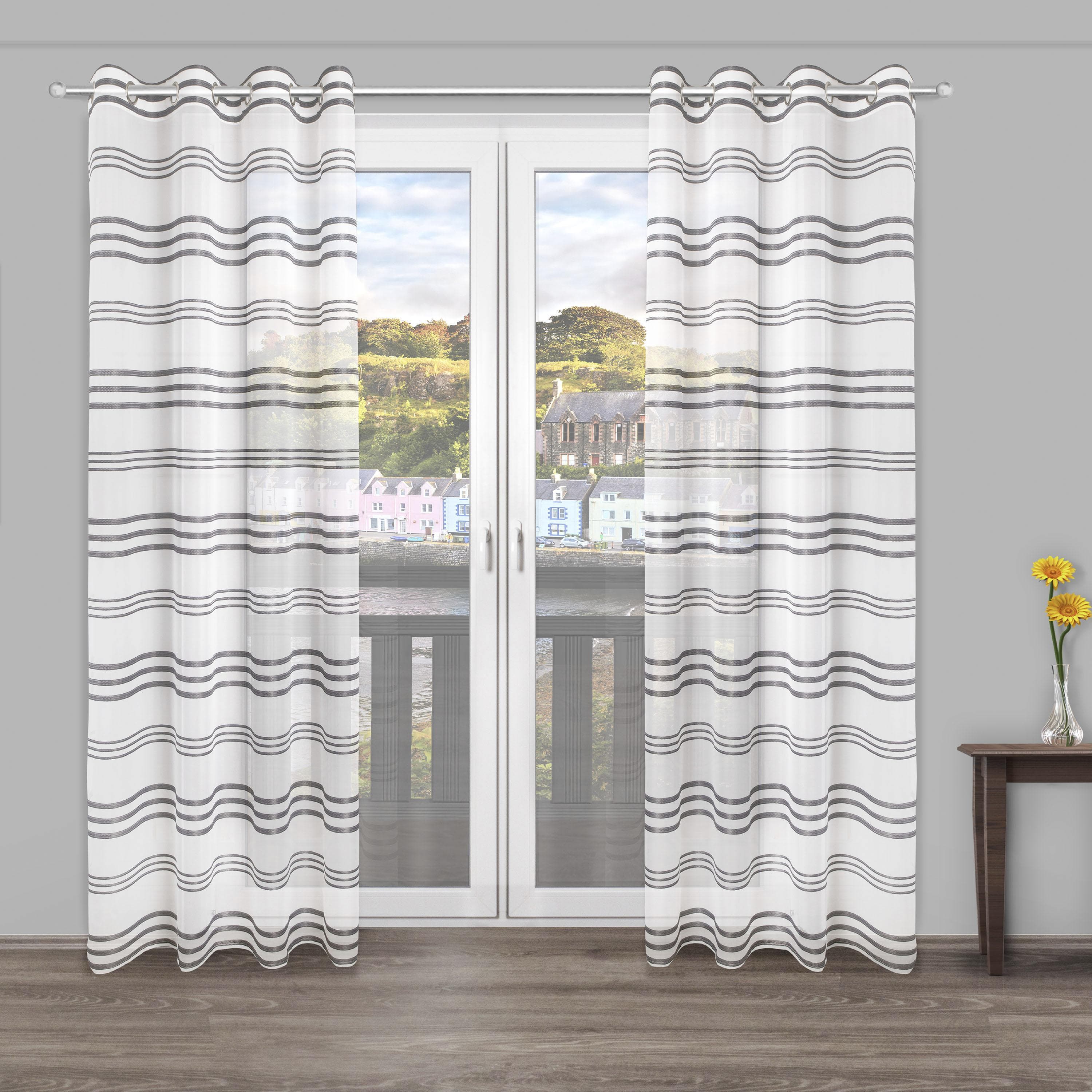 decolife Nalu Ösenschal: Halbtransparent, Wirkware, Weiß mit Grauen Streifen