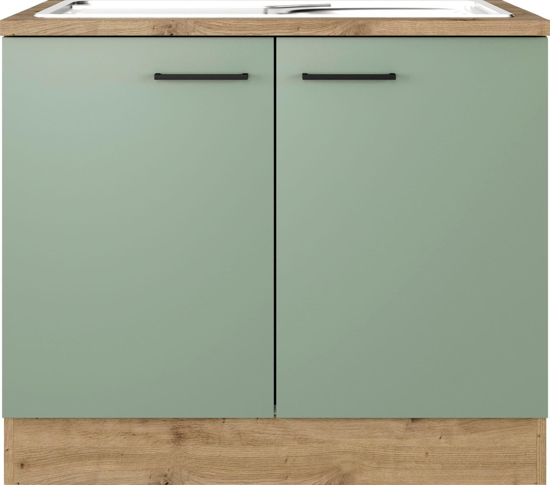 Spülenschrank mit Edelstahl-Einbauspüle 2-türig