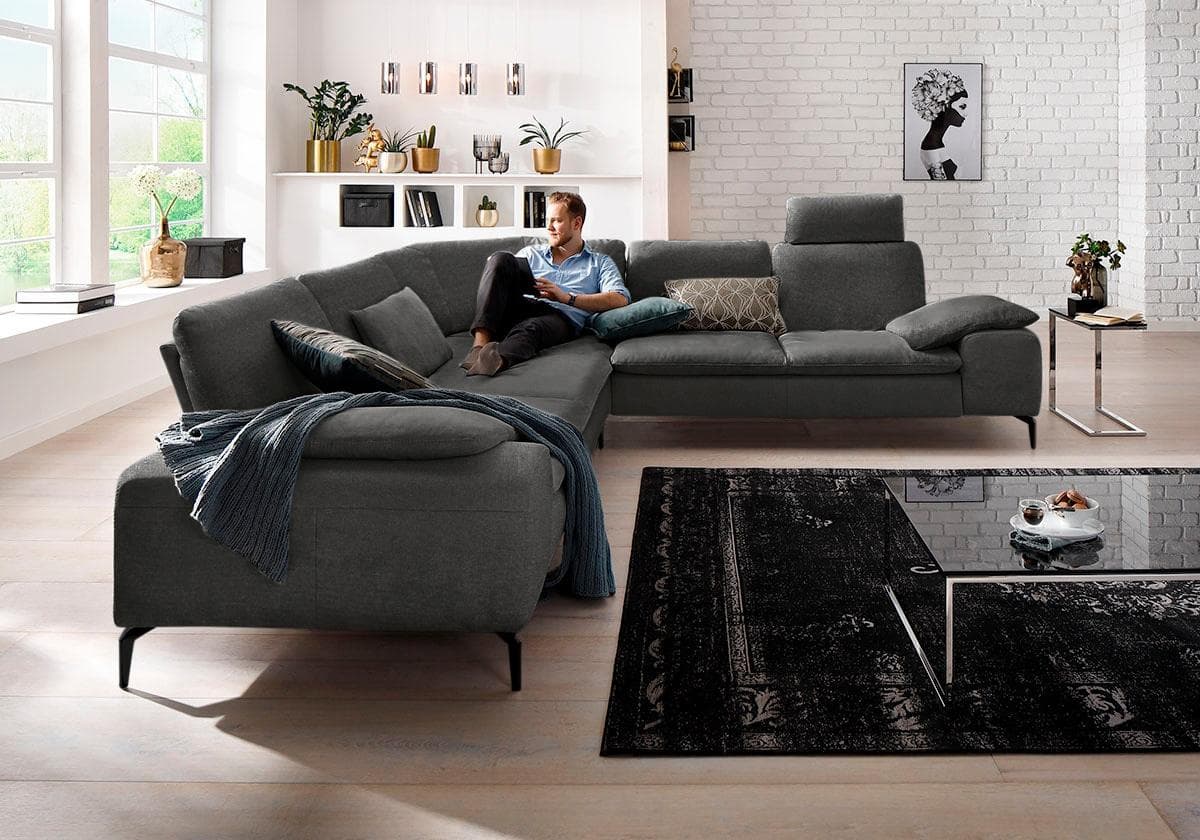 W.Schillig Ecksofa valentinoo L-Form Anthrazit mit Sitztiefenverstellung
