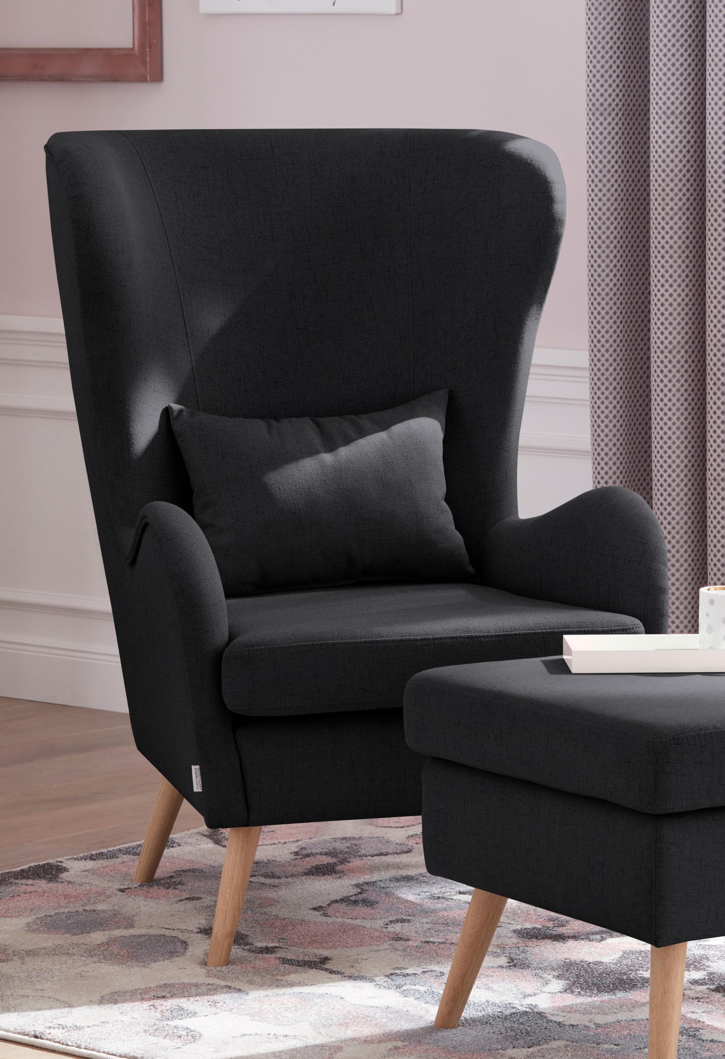 HOME AFFAIRE Sessel Salla Schwarz Polyester Ohrensessel
