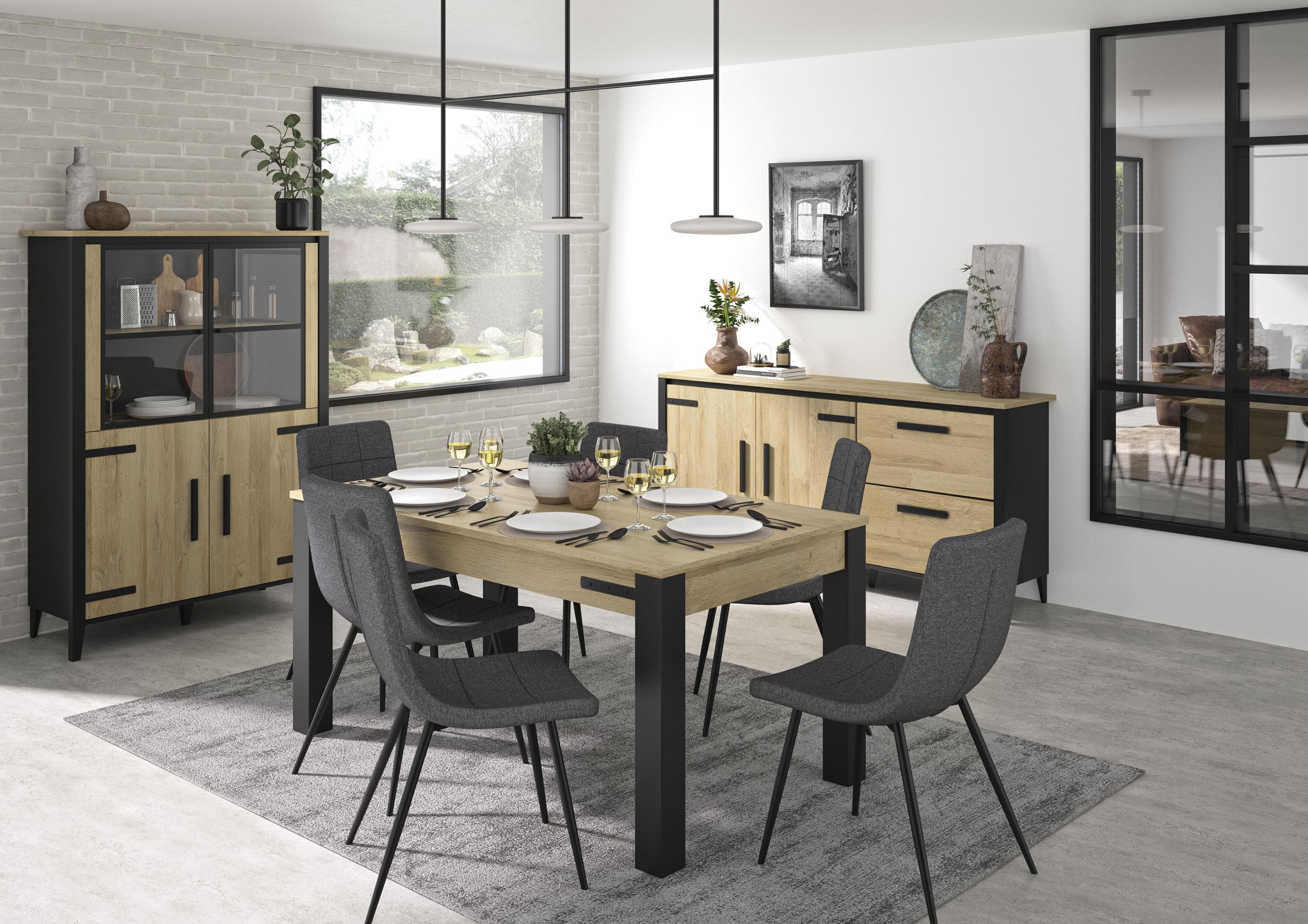 Buffet GAMI Cork Goldeiche Schwarz 2 Türen 2 Schubladen