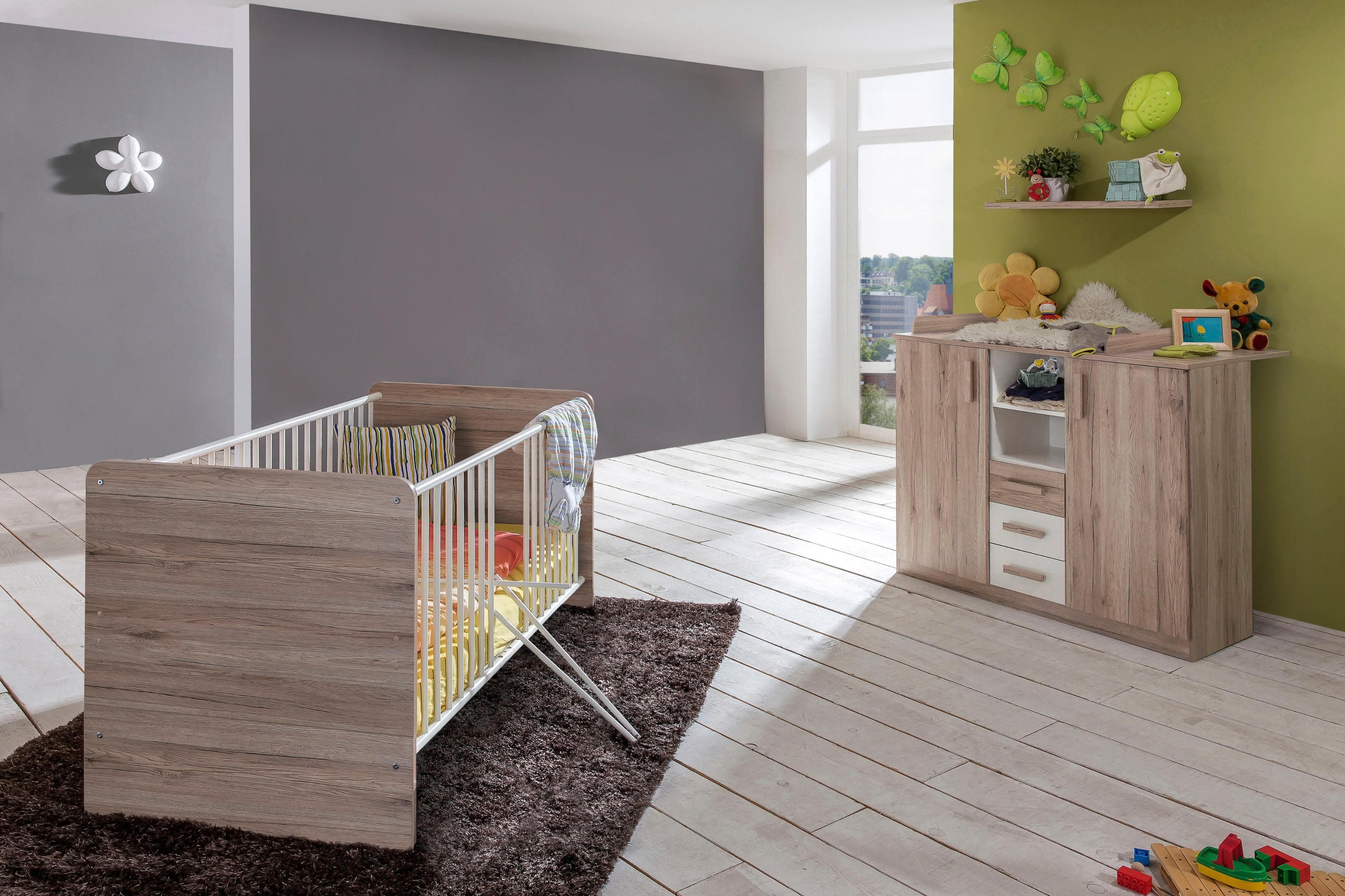 WIMEX Babymöbel-Set Bergamo Bett & Wickelkommode Weiß/Eiche