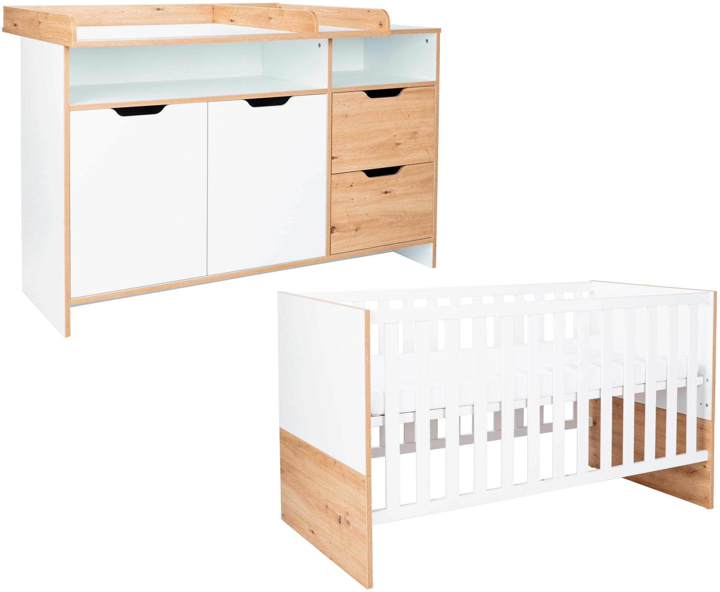 Babyzimmer Set Maxim: Kinderbett & Wickelkommode mit gedämpften Türen