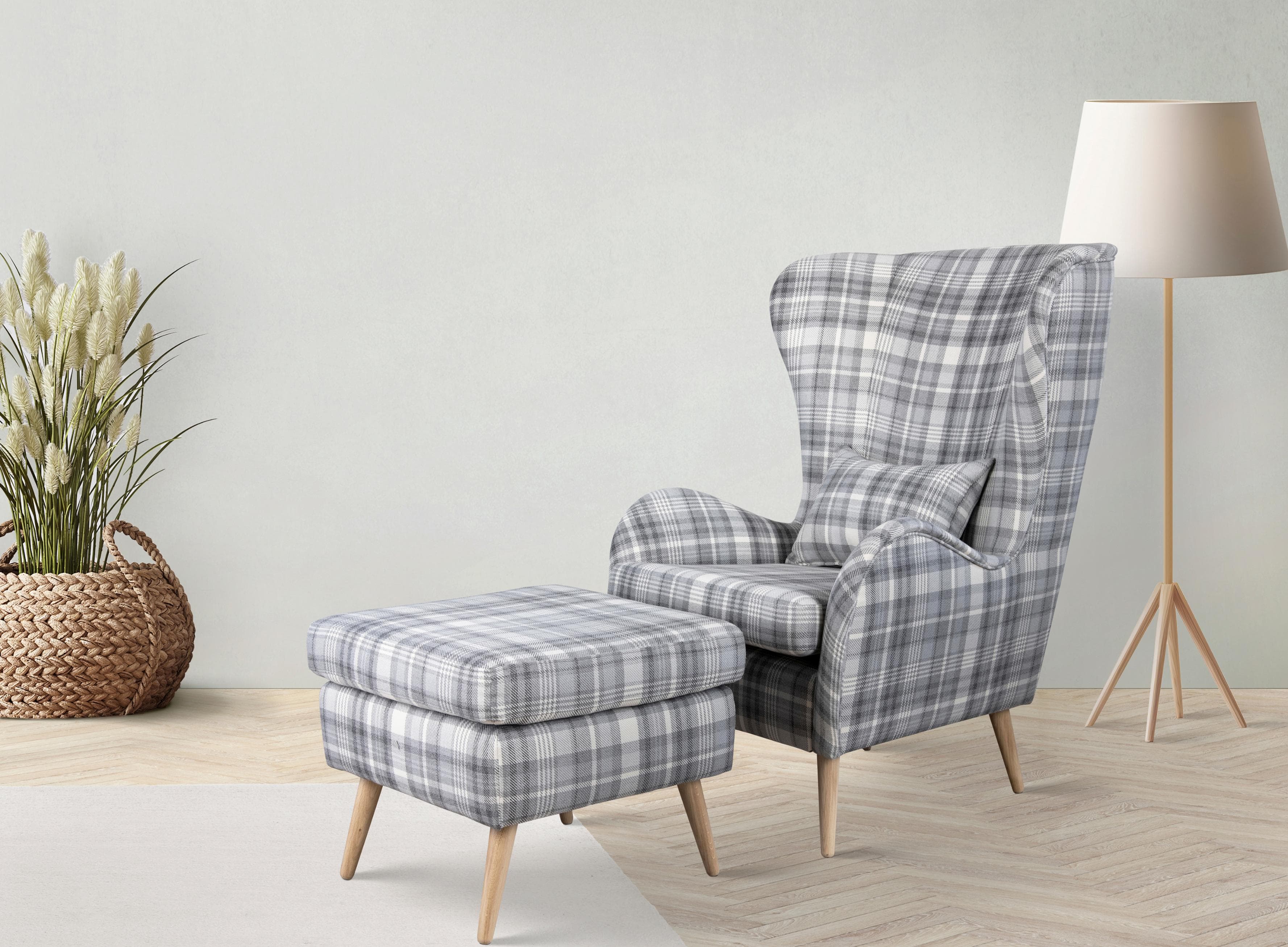 HOME AFFAIRE Charles Ohrensessel mit Hocker Beige Hellblau