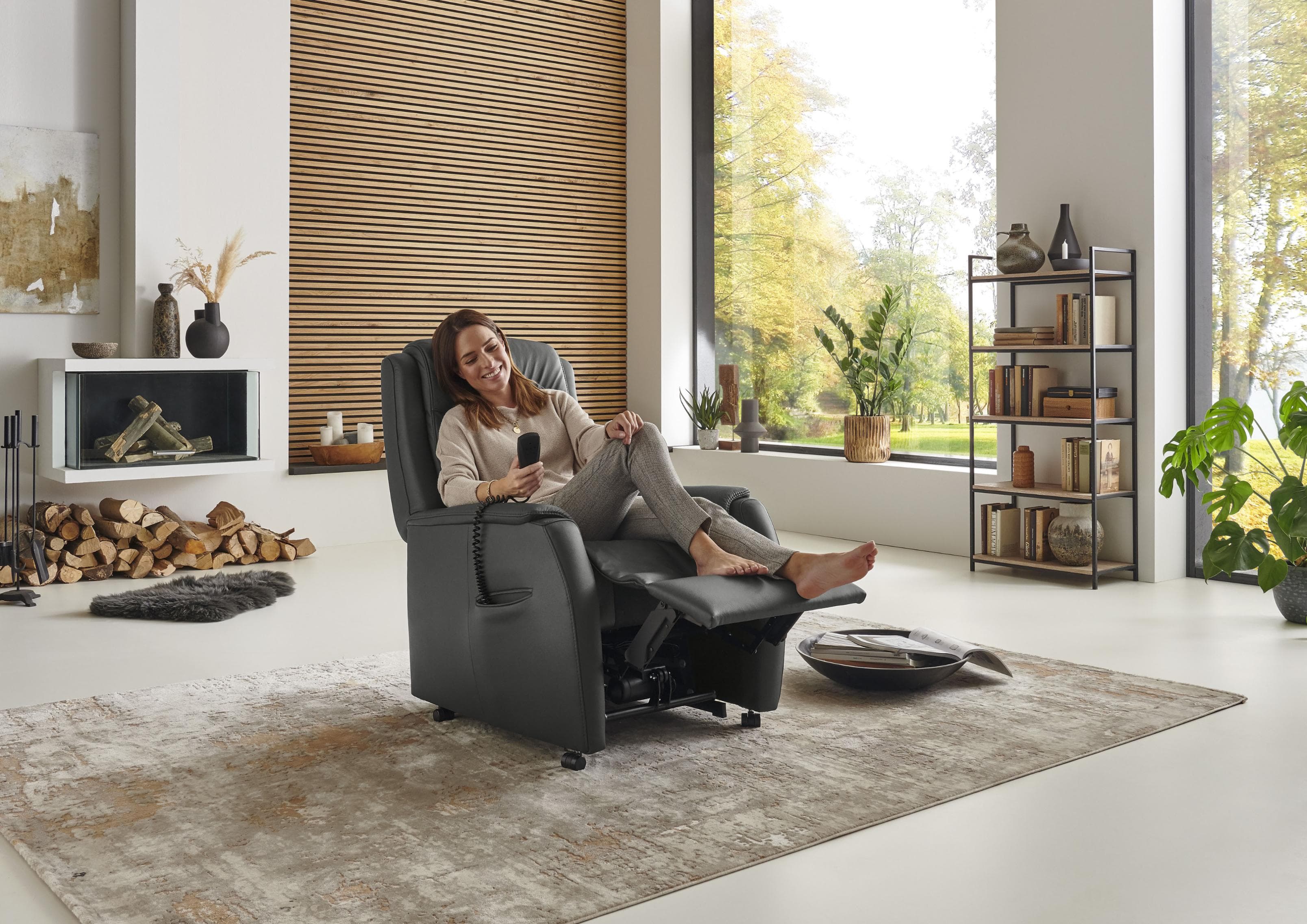 HUKLA Sessel HU-RV15038 Motorisch Verstellbar Anthrazit Glattleder