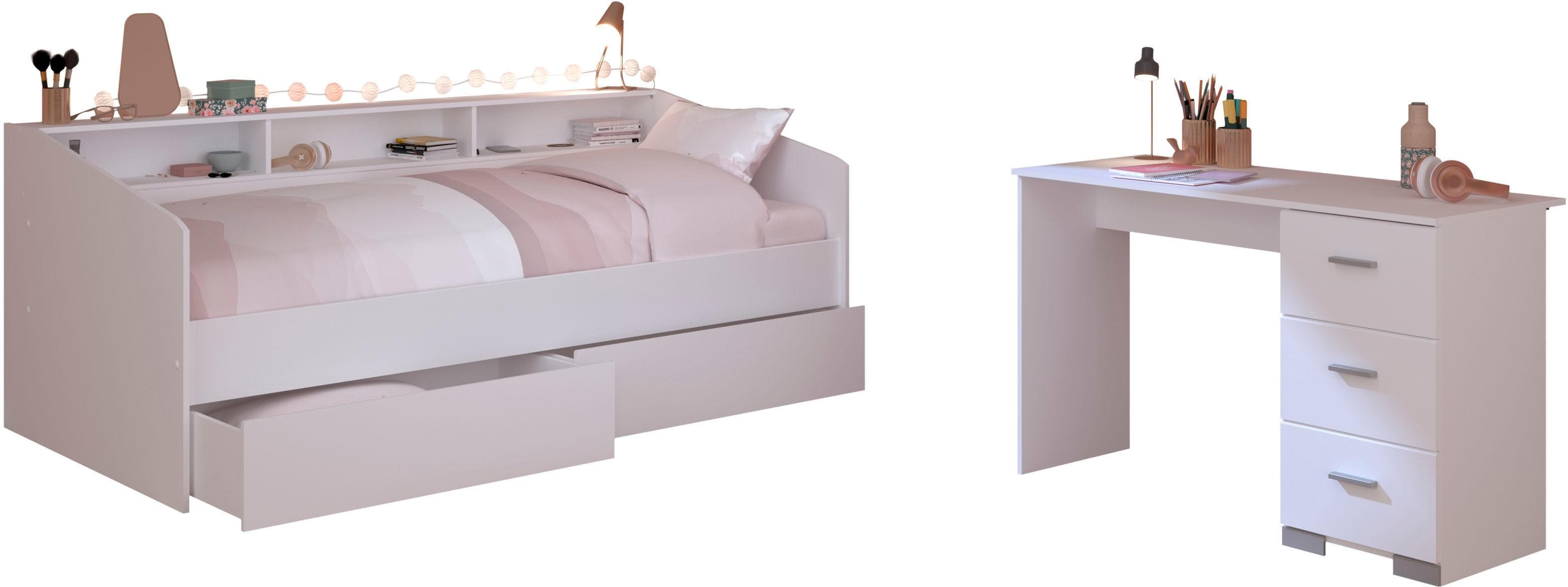 Parisot Jugendzimmer-Set Sleep 41 Weiß mit Stauraumbett und Schreibtisch