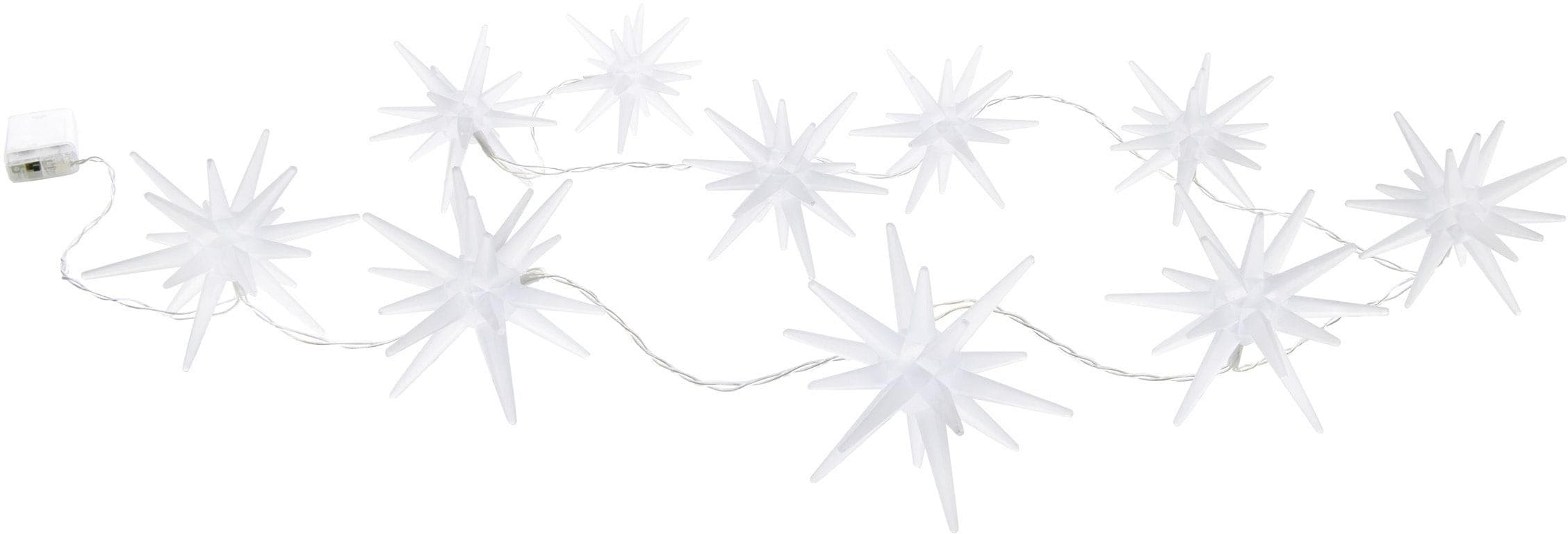 NÄVE LED-Lichterkette mit 3D-Sternen Weiß Batteriebetrieb Timer