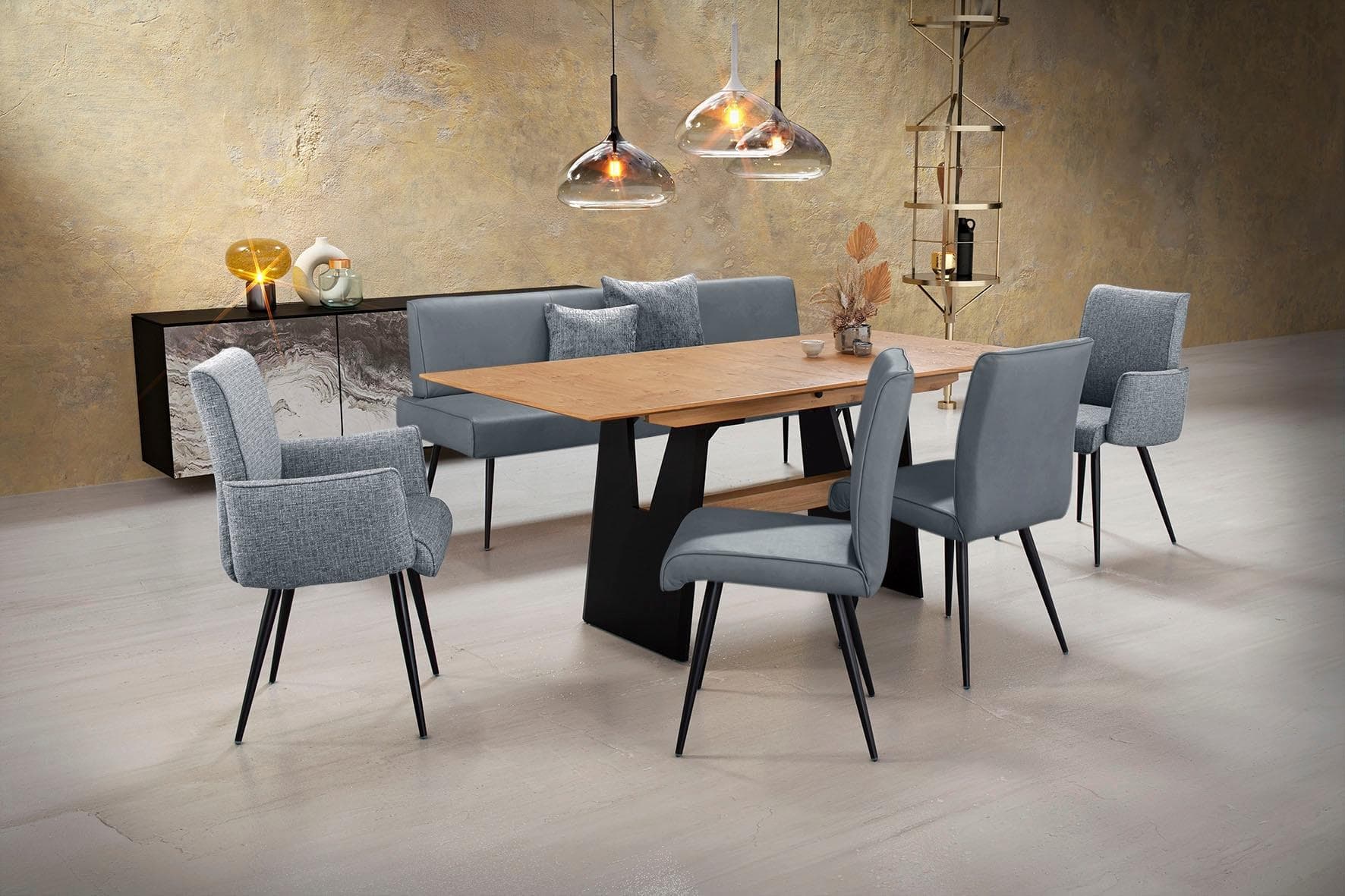 K+W Komfort & Wohnen Essgruppe Giacomo I Blau mit Ausziehtisch