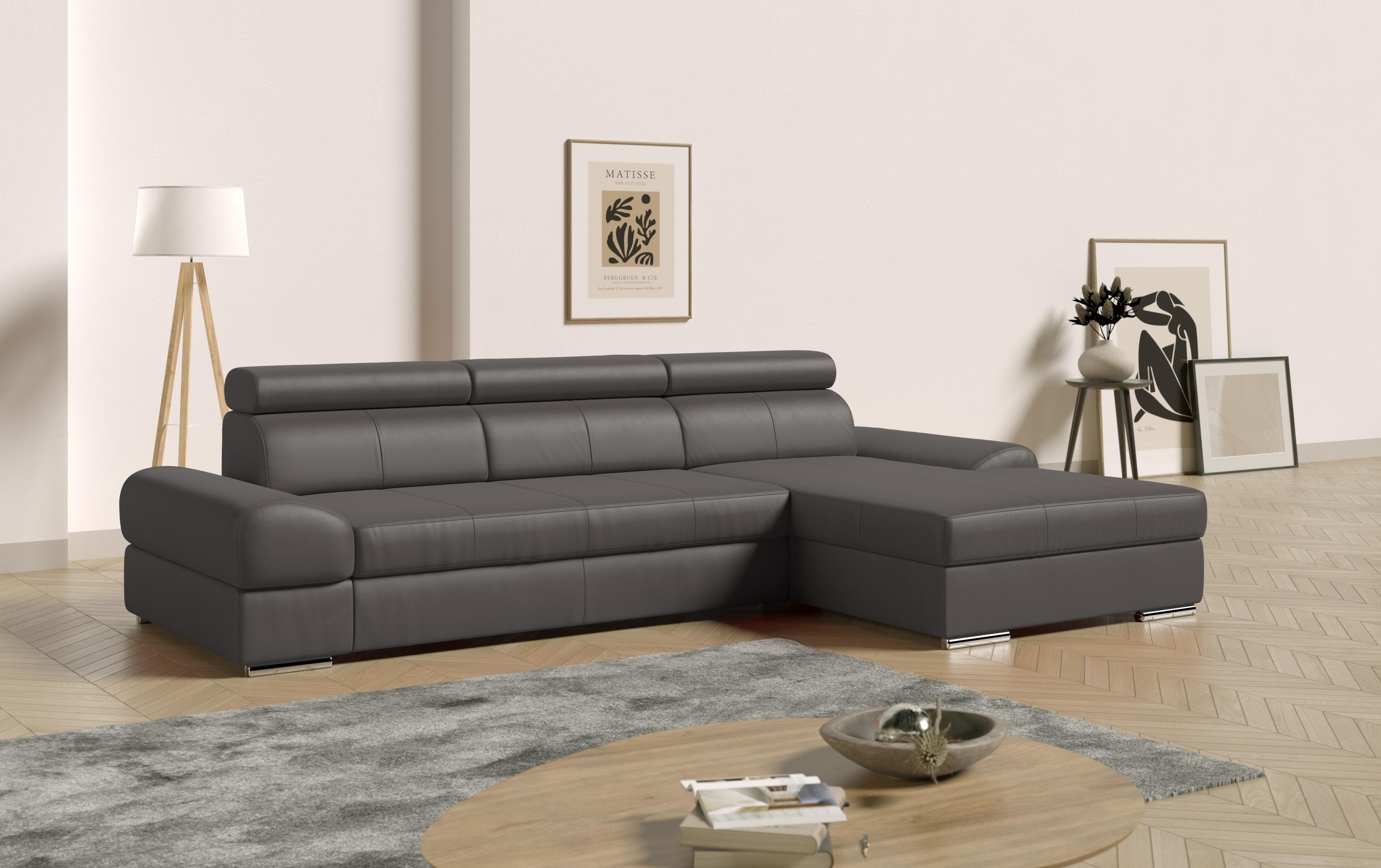 SIT & MORE Ecksofa Broadway L-Form Braun Mokka Leder