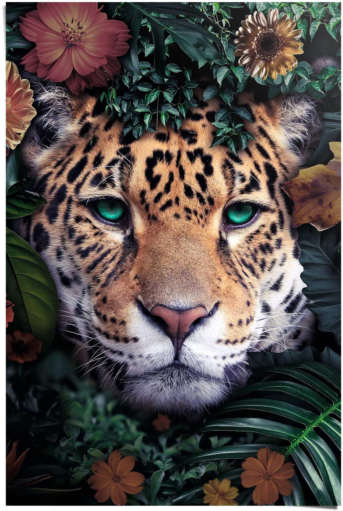 Reinders Poster Leopard Blumen Bunt Maxi 61x91,5cm