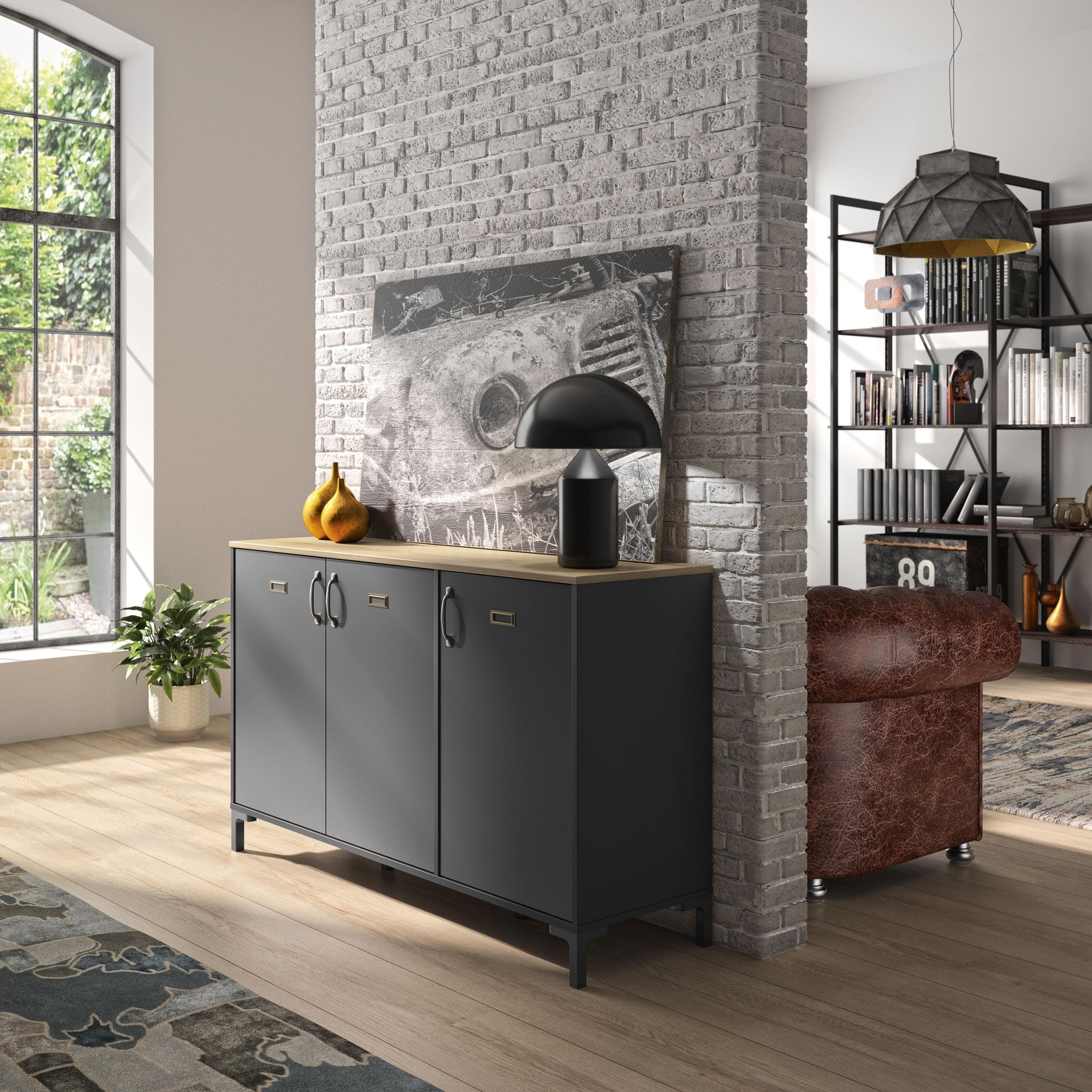 Hochkommode GAMI "Manchester" Schwarz Eiche 136x82x40 cm Sideboards Türkommode