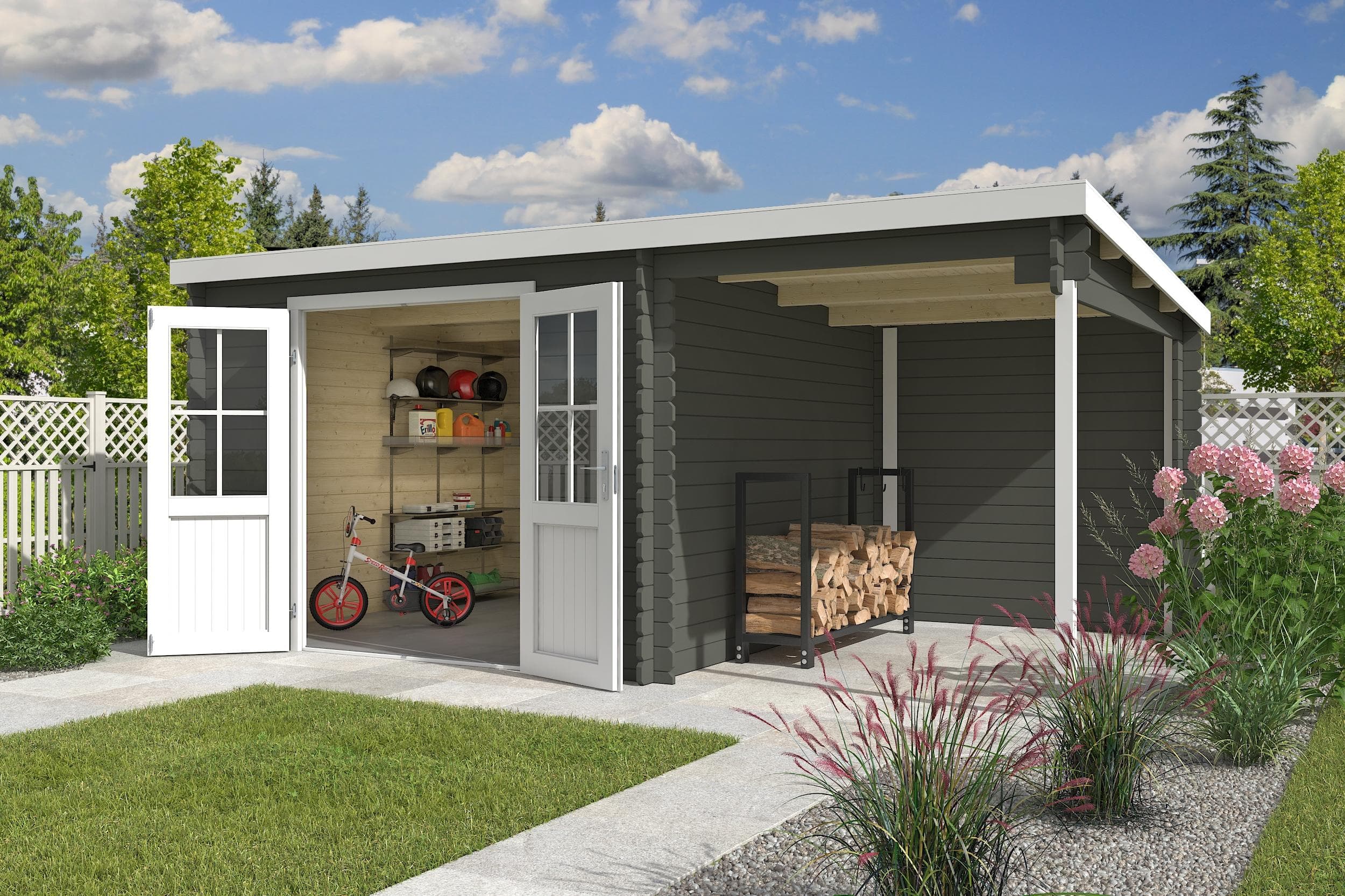 Gartenhaus Tampa Massivholz Grüngrau