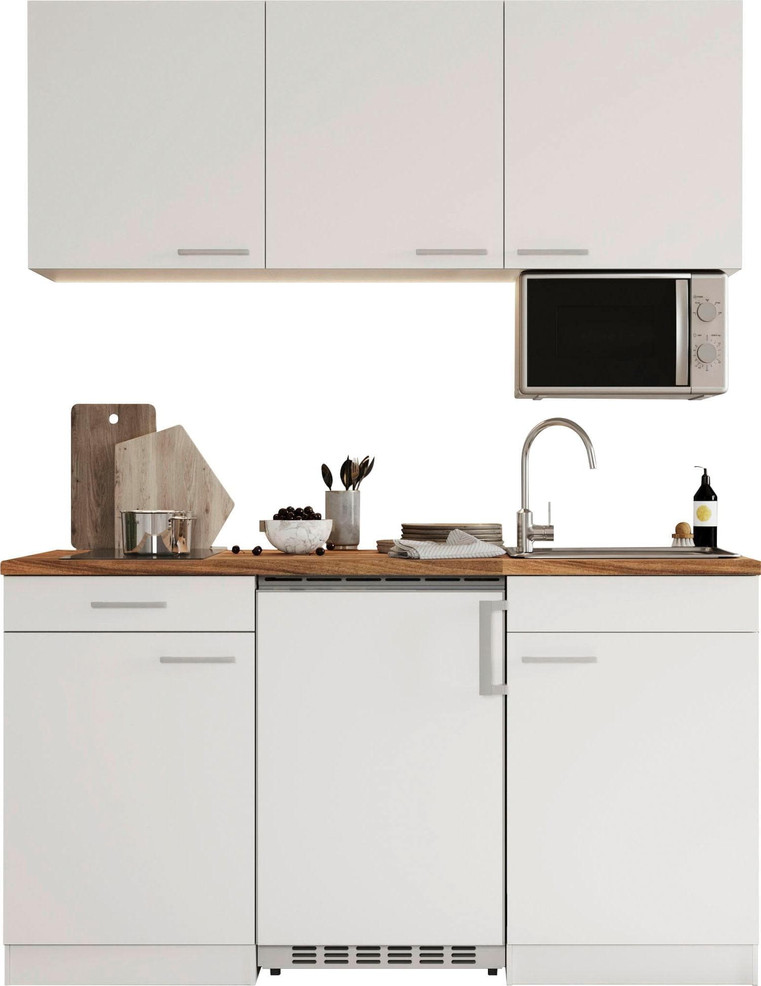 Designküche mit Glaskeramik und Mikrowellenoption - Weiß