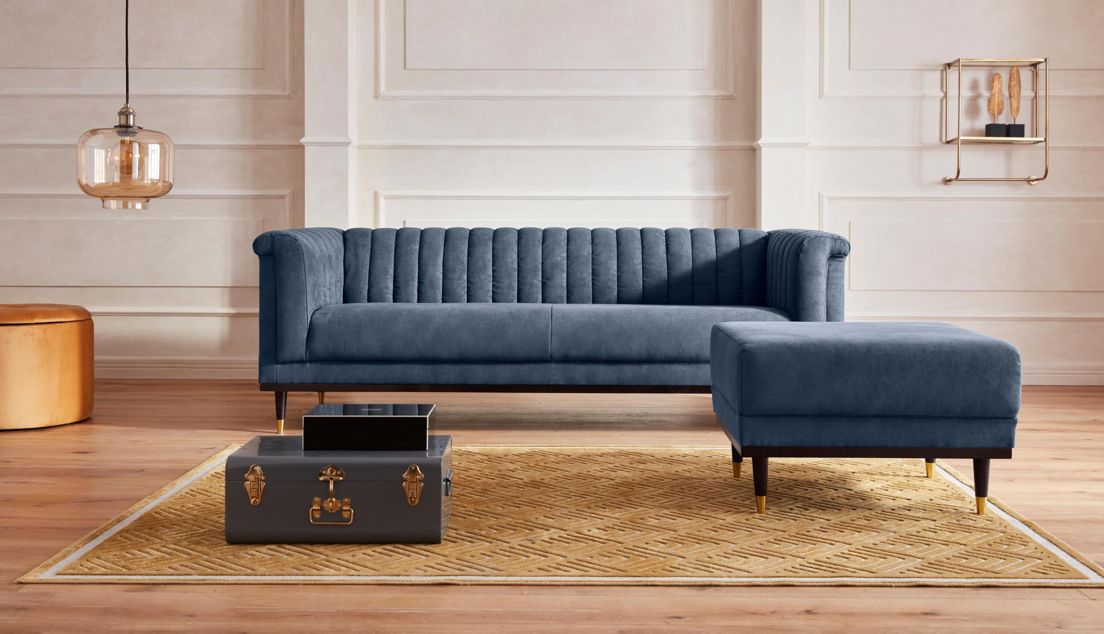 HOME AFFAIRE Chamby Hocker Dunkelblau Microfaser Lederoptik