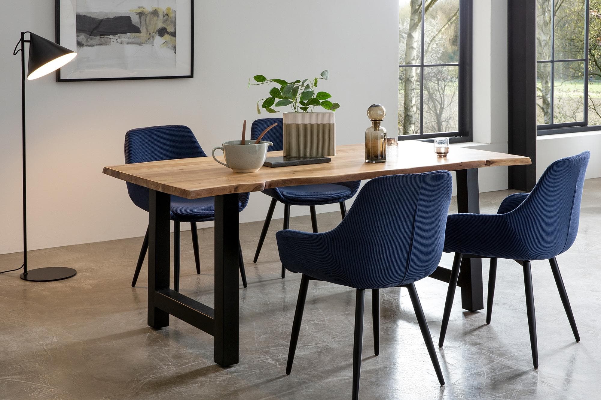 Salesfever Essgruppe 5-tlg. Akazie Metall Cord Schwarz Blau