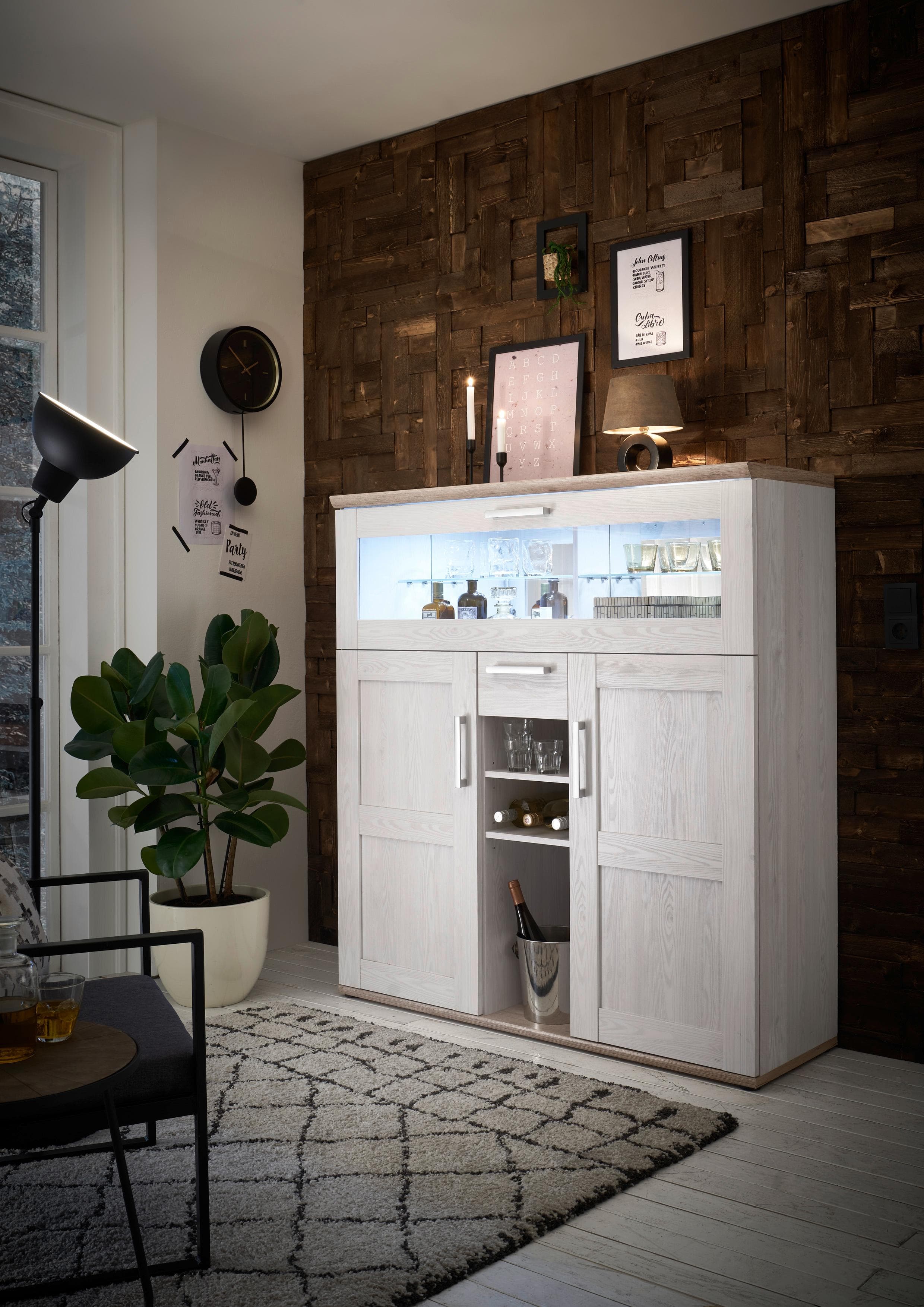 HBZ Barschrank Romance Weiß Landhausstil Highboard mit Bar