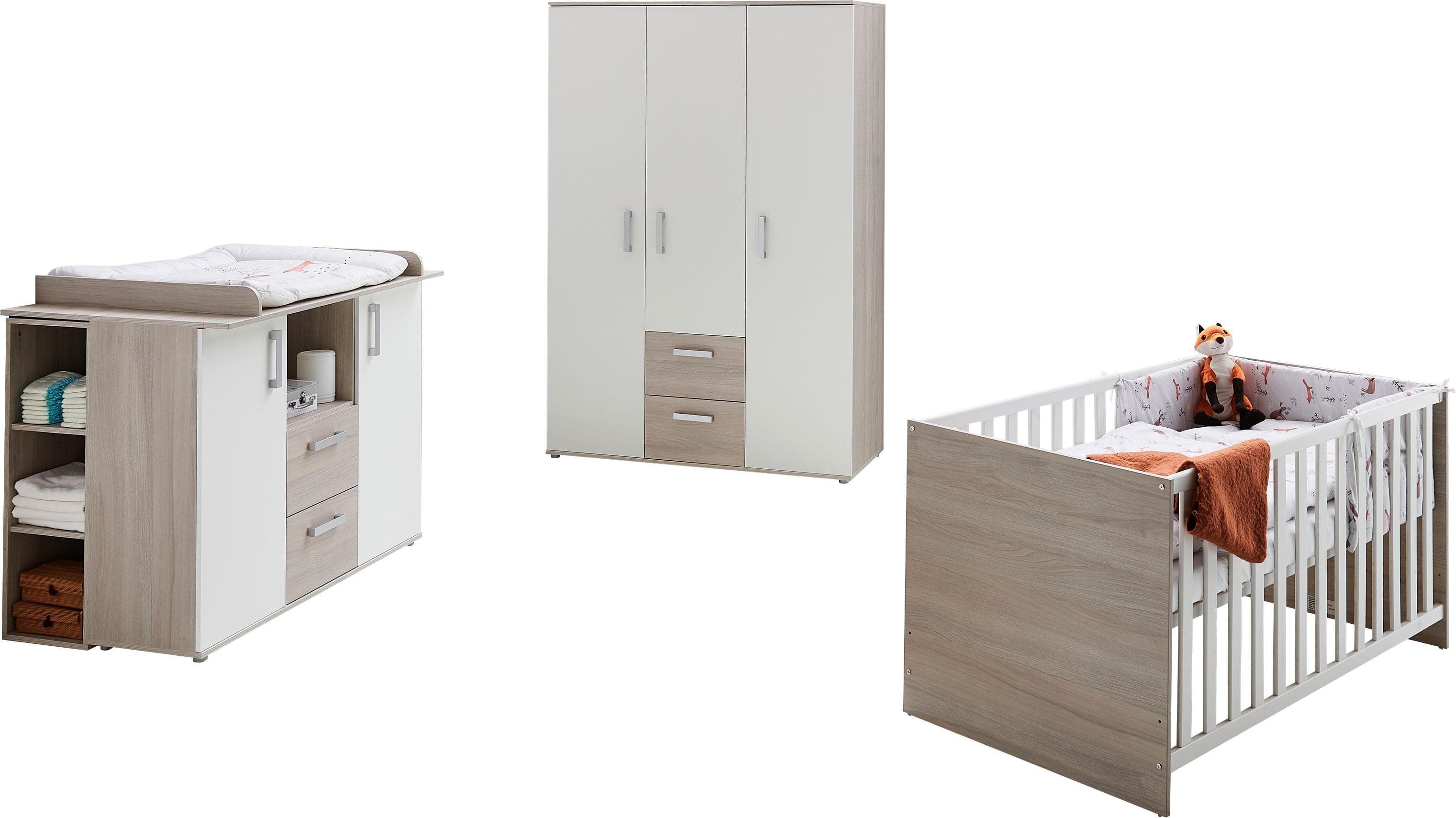 Lüttenhütt Babyzimmer-Komplettset Geert: Ulme-Dekor, Weiß, Funktional & Eleganz