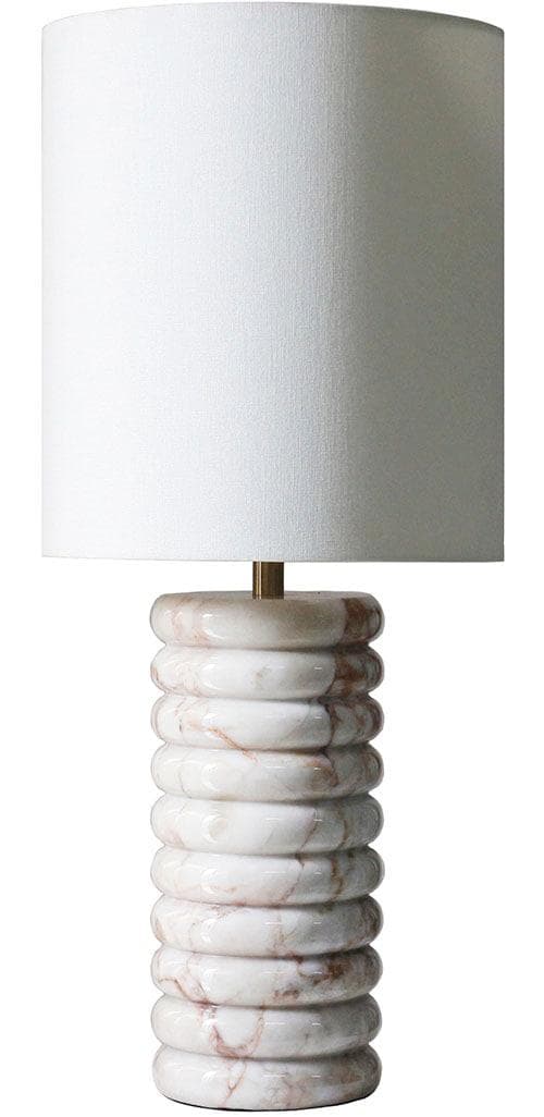 SalesFever Marmor Tischleuchte: Luxuriöses Design mit Messingrohr & Leinenschirm