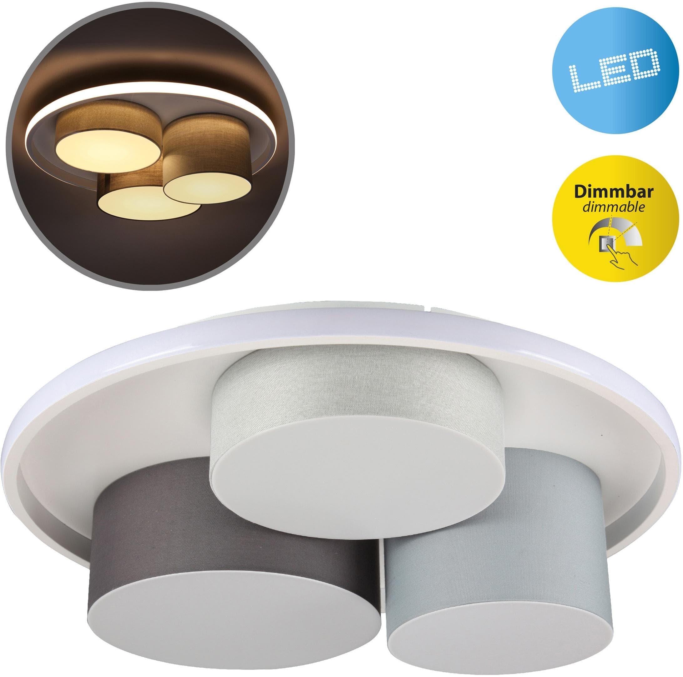 Näve LED Deckenleuchte Eppan: Dimmbare Flurleuchte in Grau und Weiß