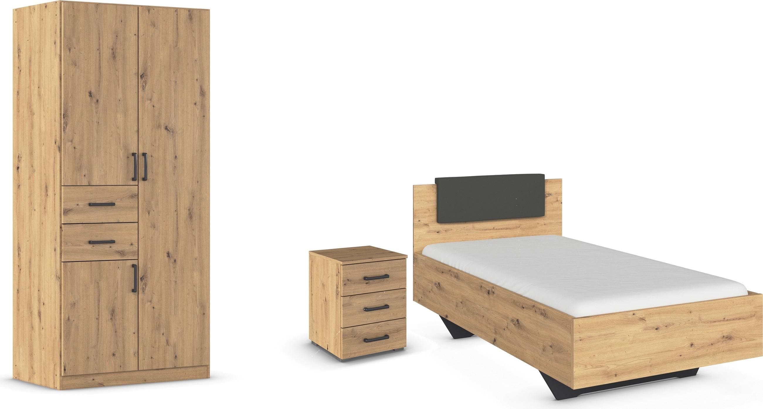 Schlafzimmer-Set aus Deutschland (3-teilig) mit Kleiderschrank und Bett 100 cm