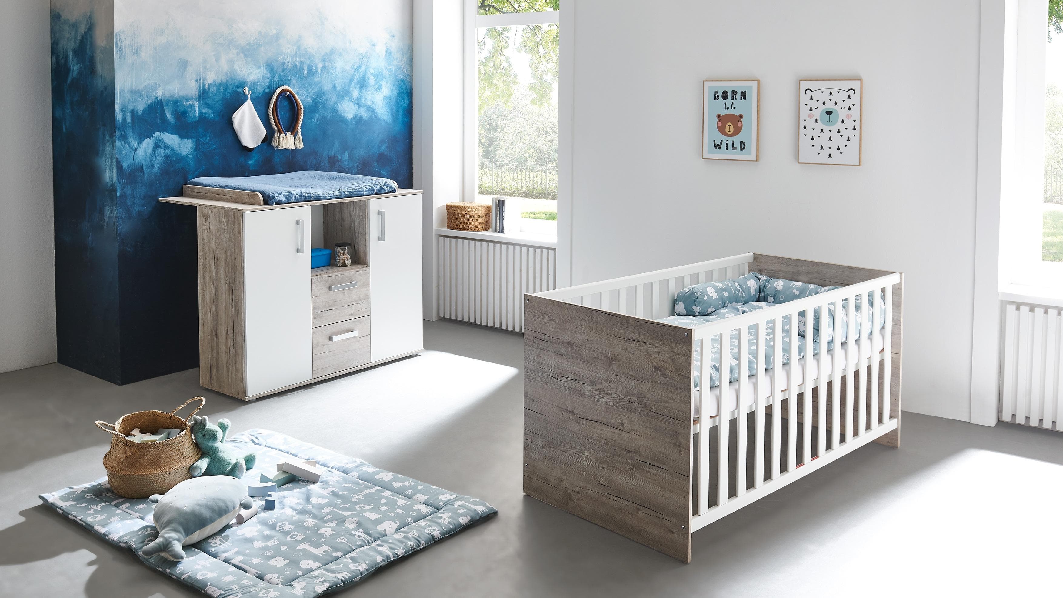 Arthur Berndt Babymöbel-Set Bente Weiß Eiche Sand Kinderbett Wickelkommode