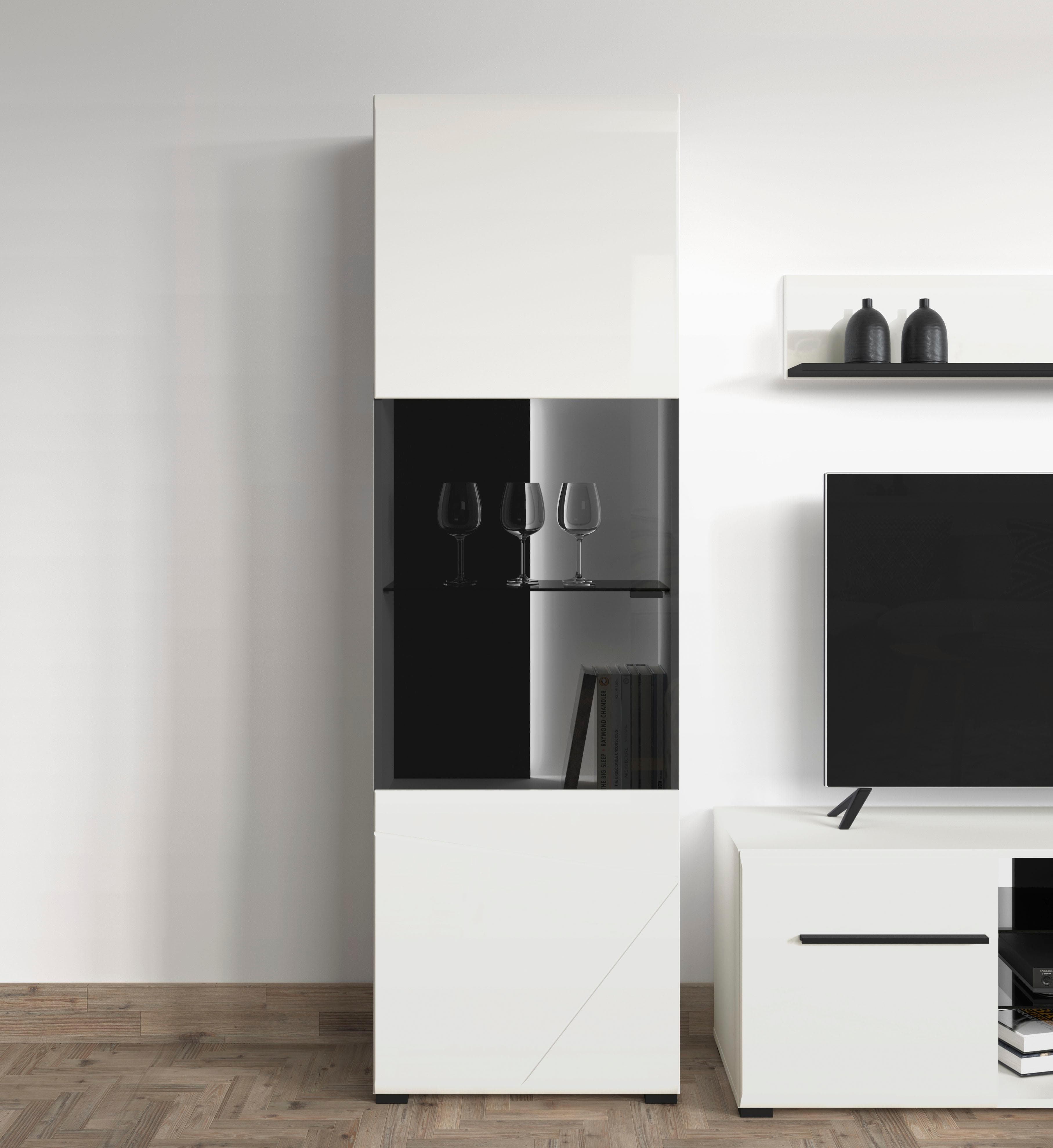 Vitrine INOSIGN Trentino Weiß Hochglanz Schwarz Soft-Close