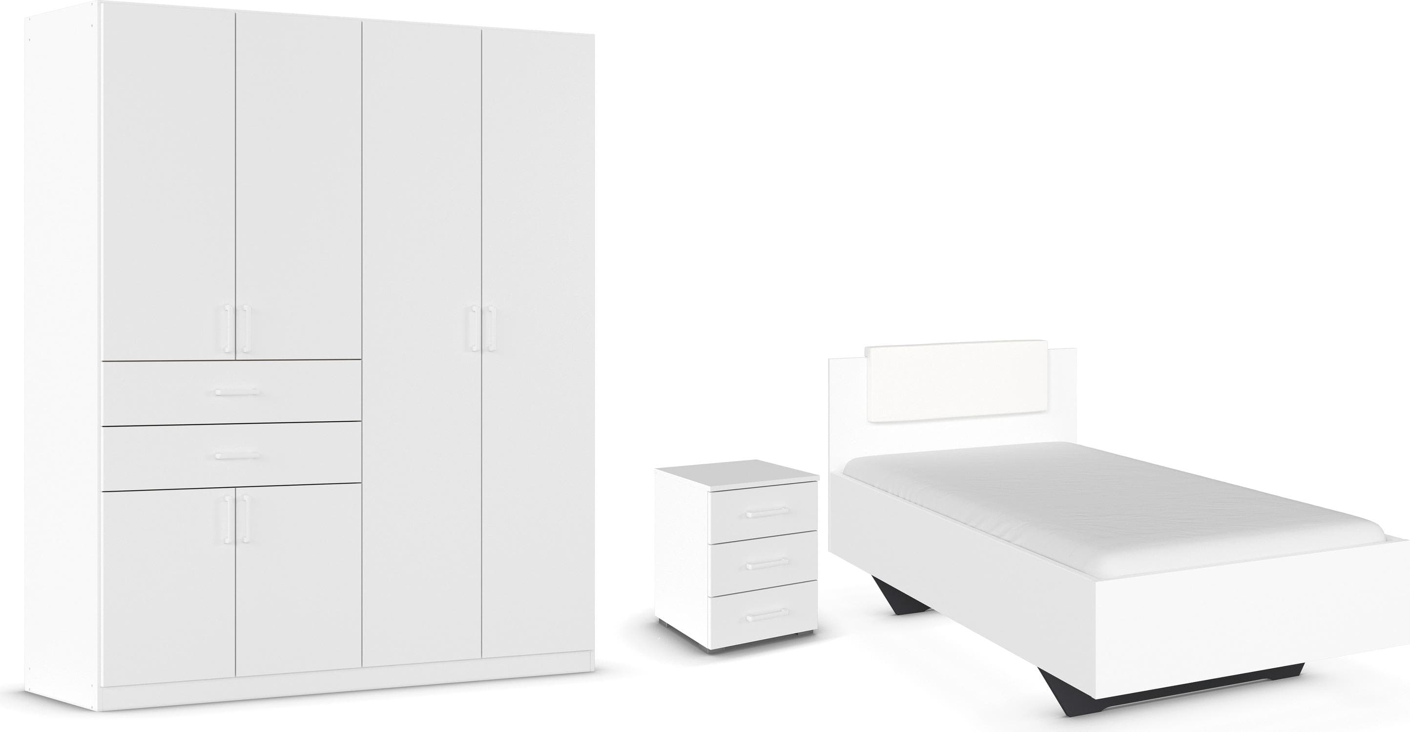 Schlafzimmer-Set RAUCH MAIKA Weiß 3-tlg. Schrank Bett Nachttisch