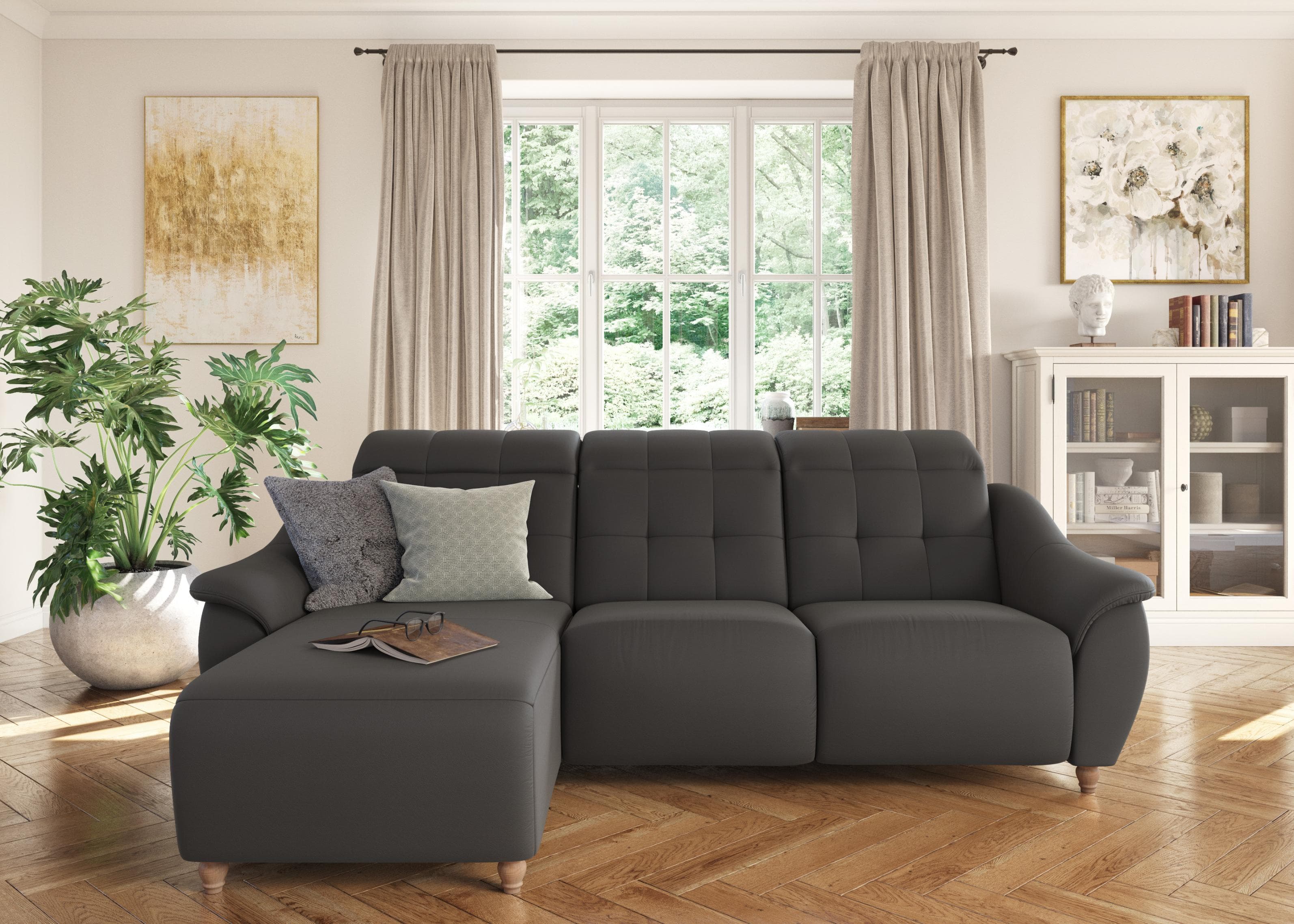Ecksofa im Landhausstil aus Polyester und Rindsleder