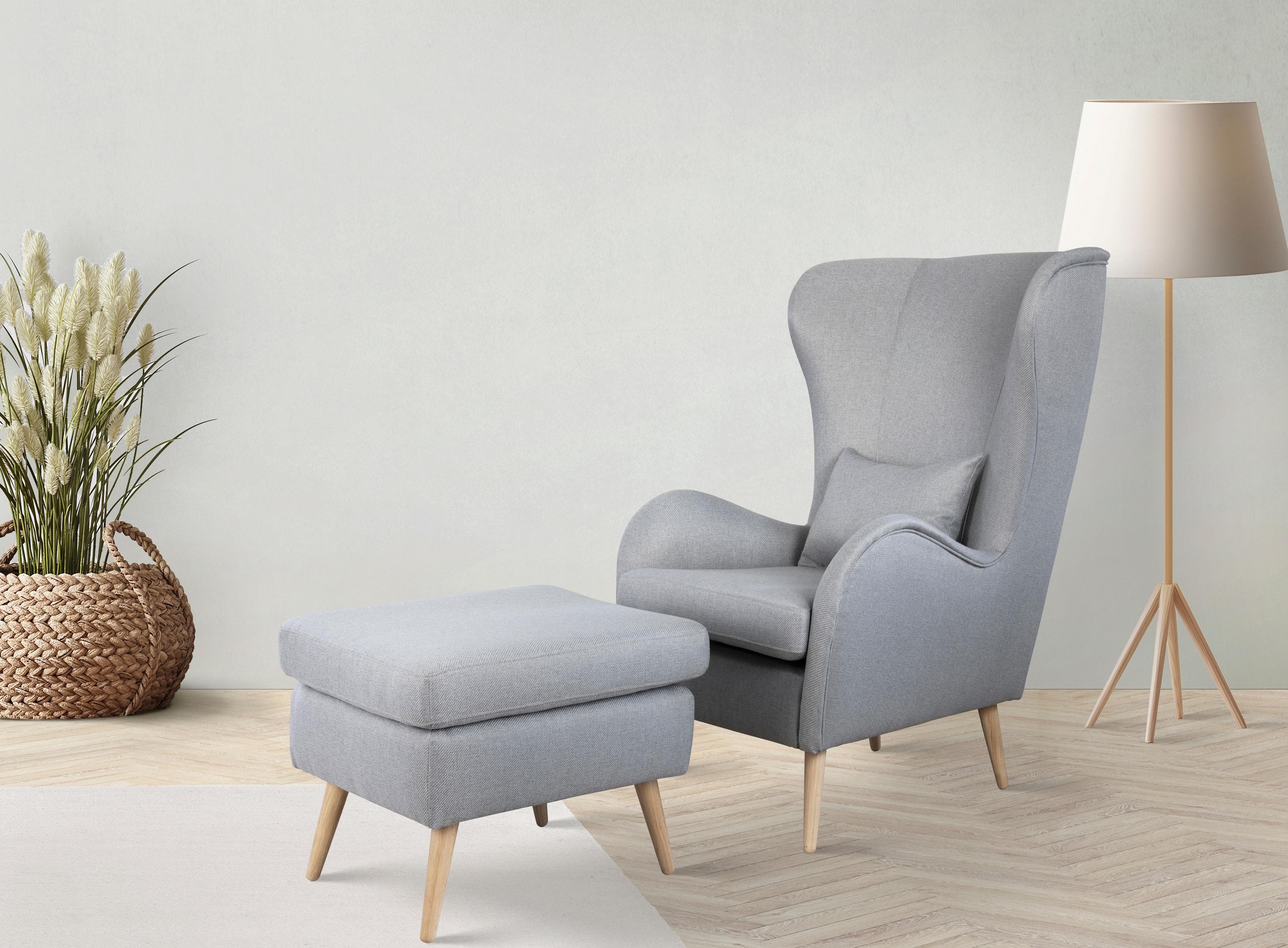 HOME AFFAIRE Charles Polstergarnitur Grau mit Hocker