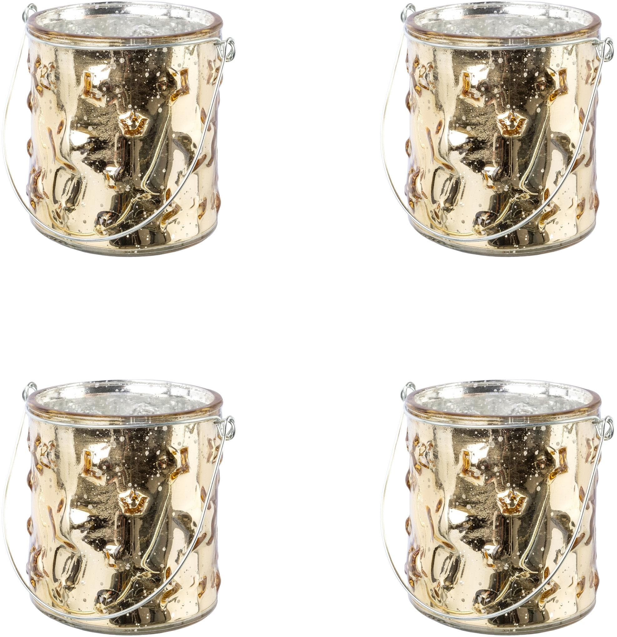 Windlicht CREATIV DECO Weihnachtsdeko Gold Glas 4er Set