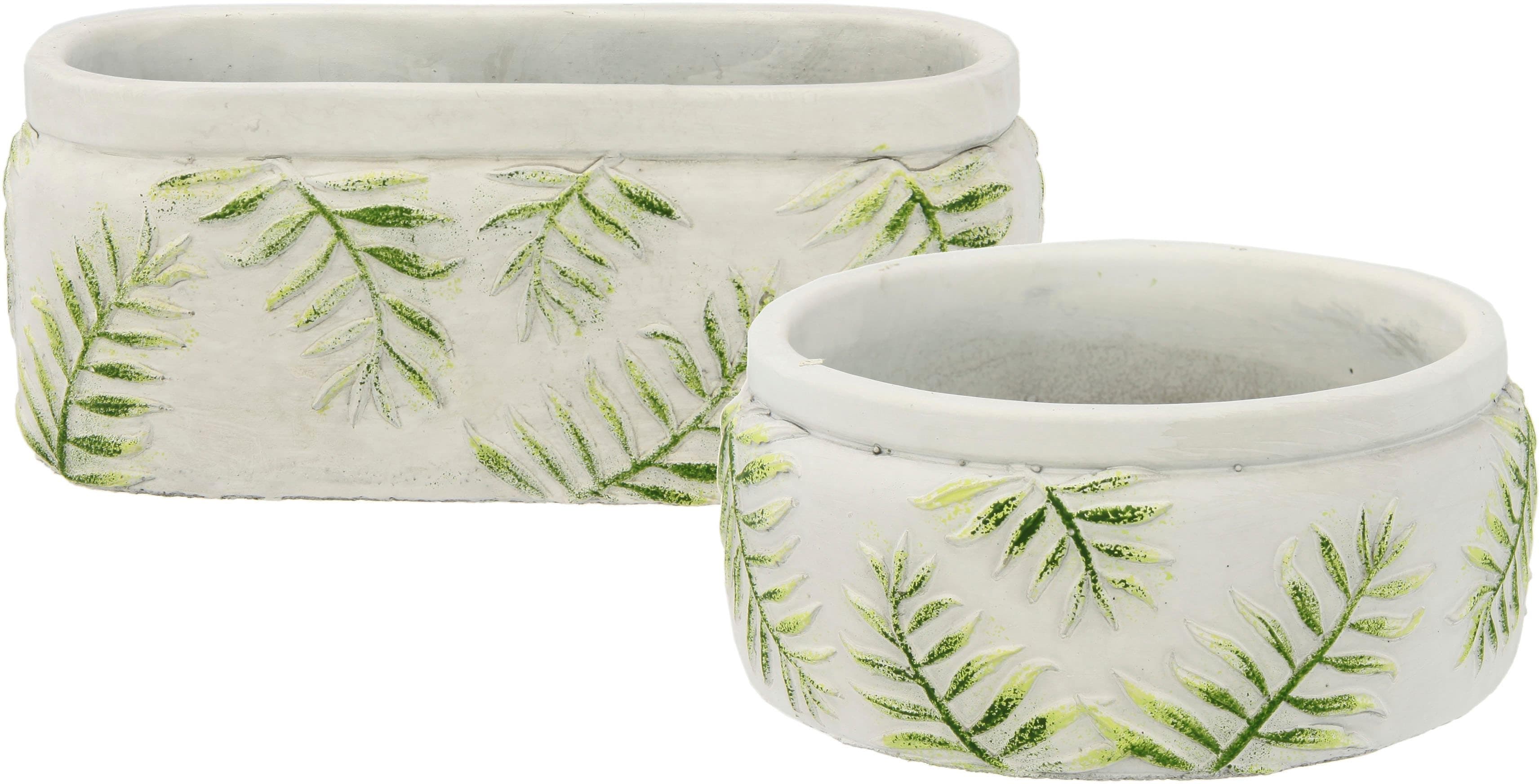 I.GE.A. Übertopf 2er Set Keramik Grün Weiß Shabby Chic