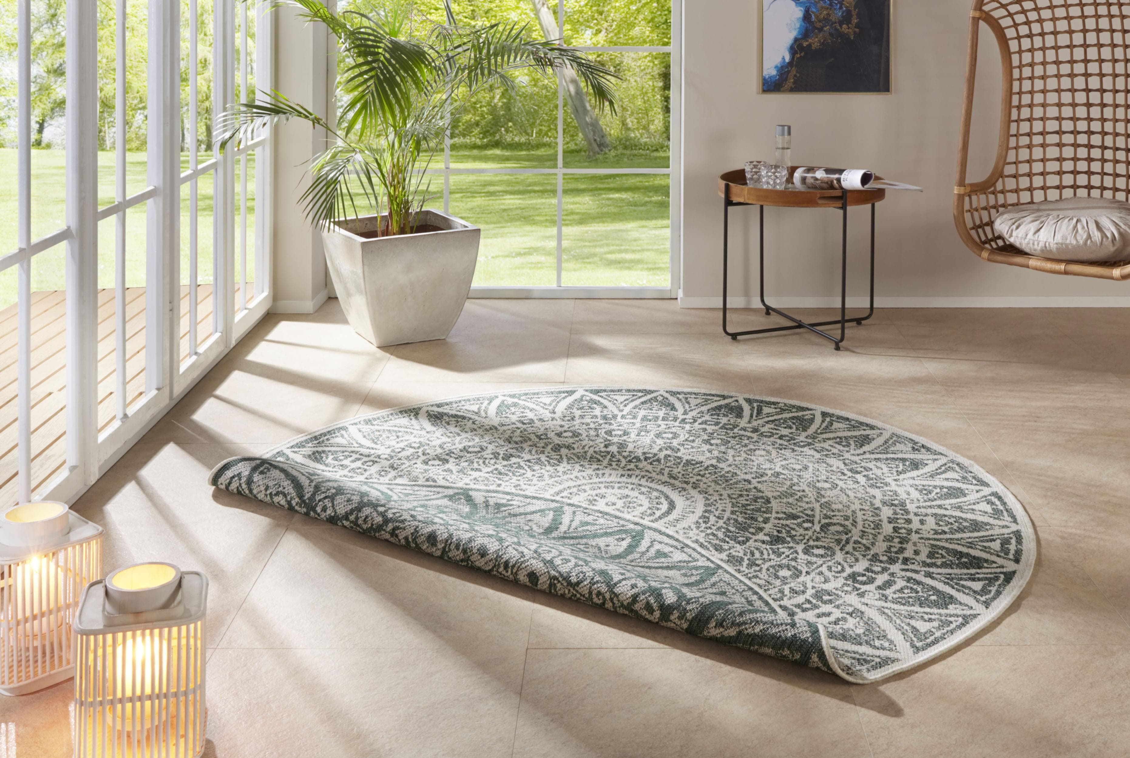 Lilja Wendeteppich Creme/Grün Polypropylen Freundin Home Collection