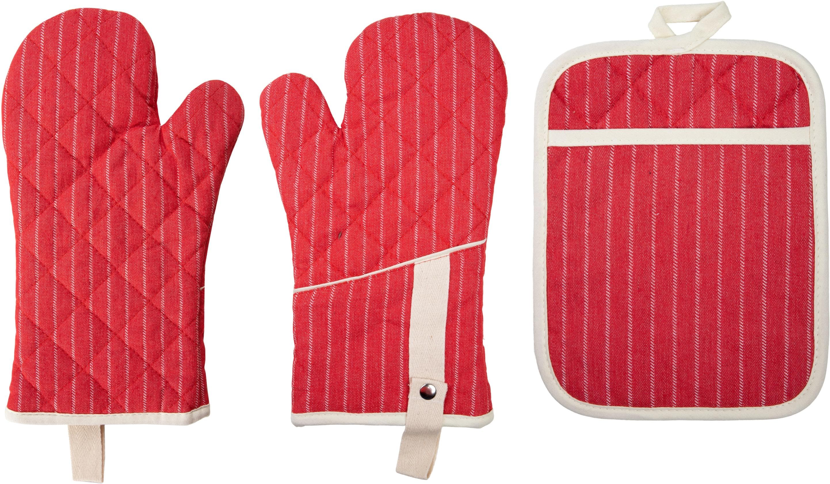 STUCO Topfhandschuhe 3-tlg. Set Rot/Natur Gestreift