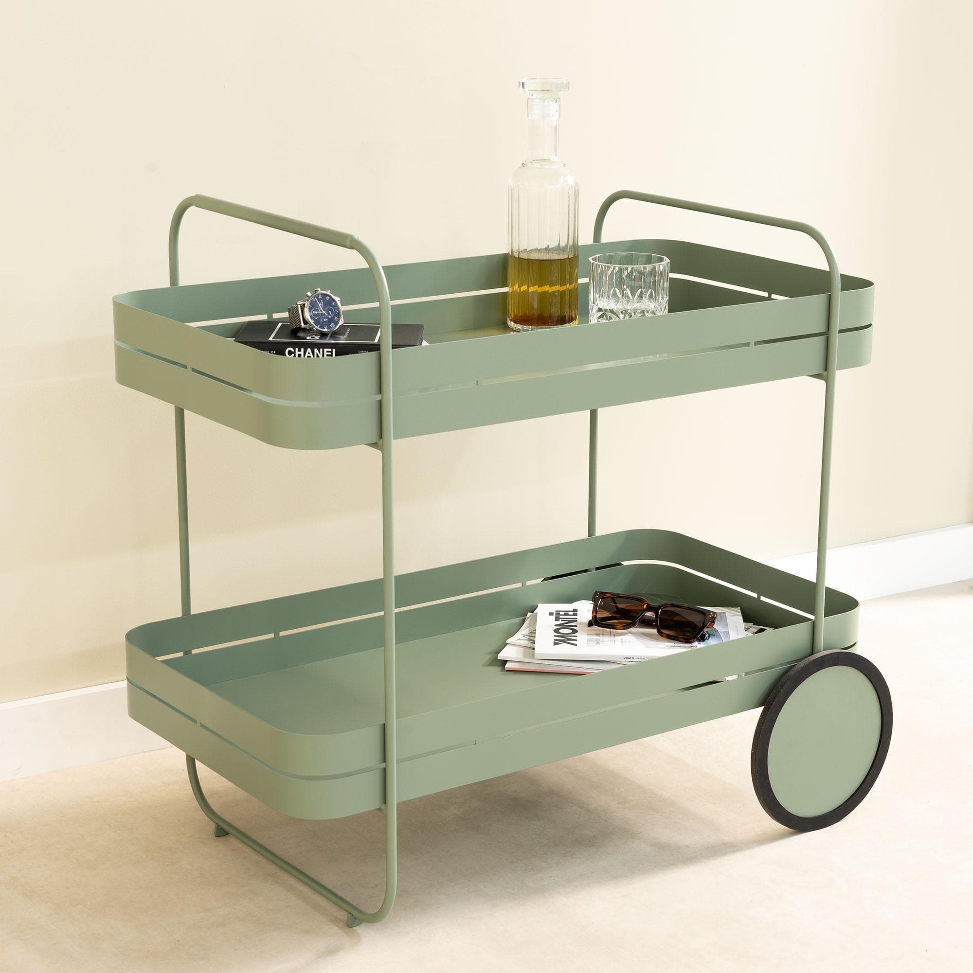 SPINDER DESIGN Servierwagen GIN & TROLLY Dusty Green Stahl