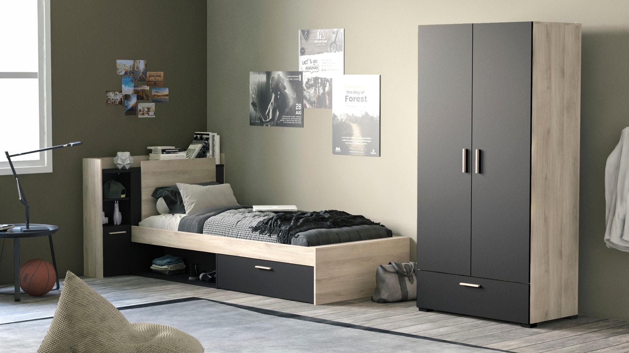 DEMEYERE GROUP Life Einzelbett Schwarz mit Stauraum