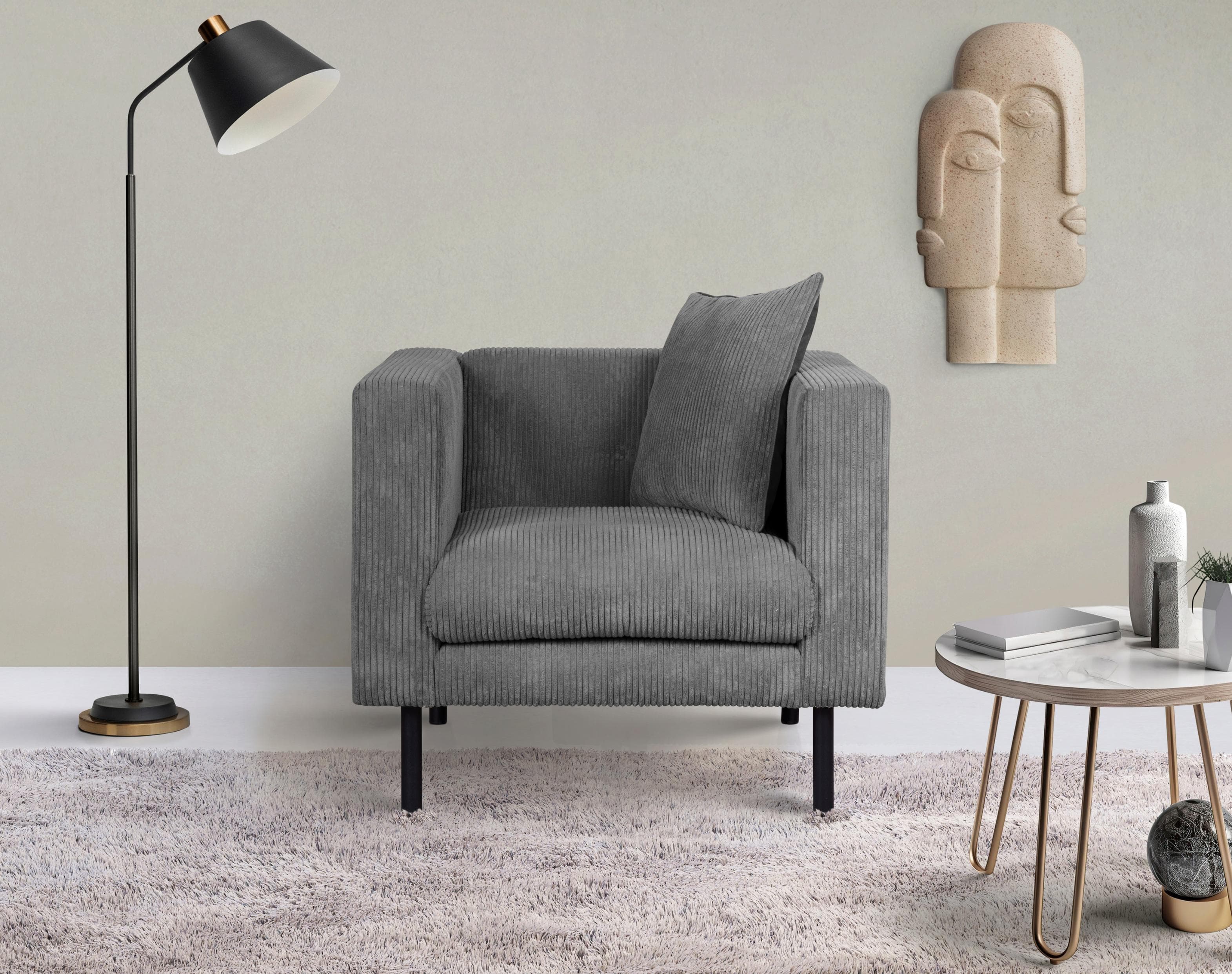 Samtsessel | Cocktailsessel mit Wendekissen in Cord-Optik