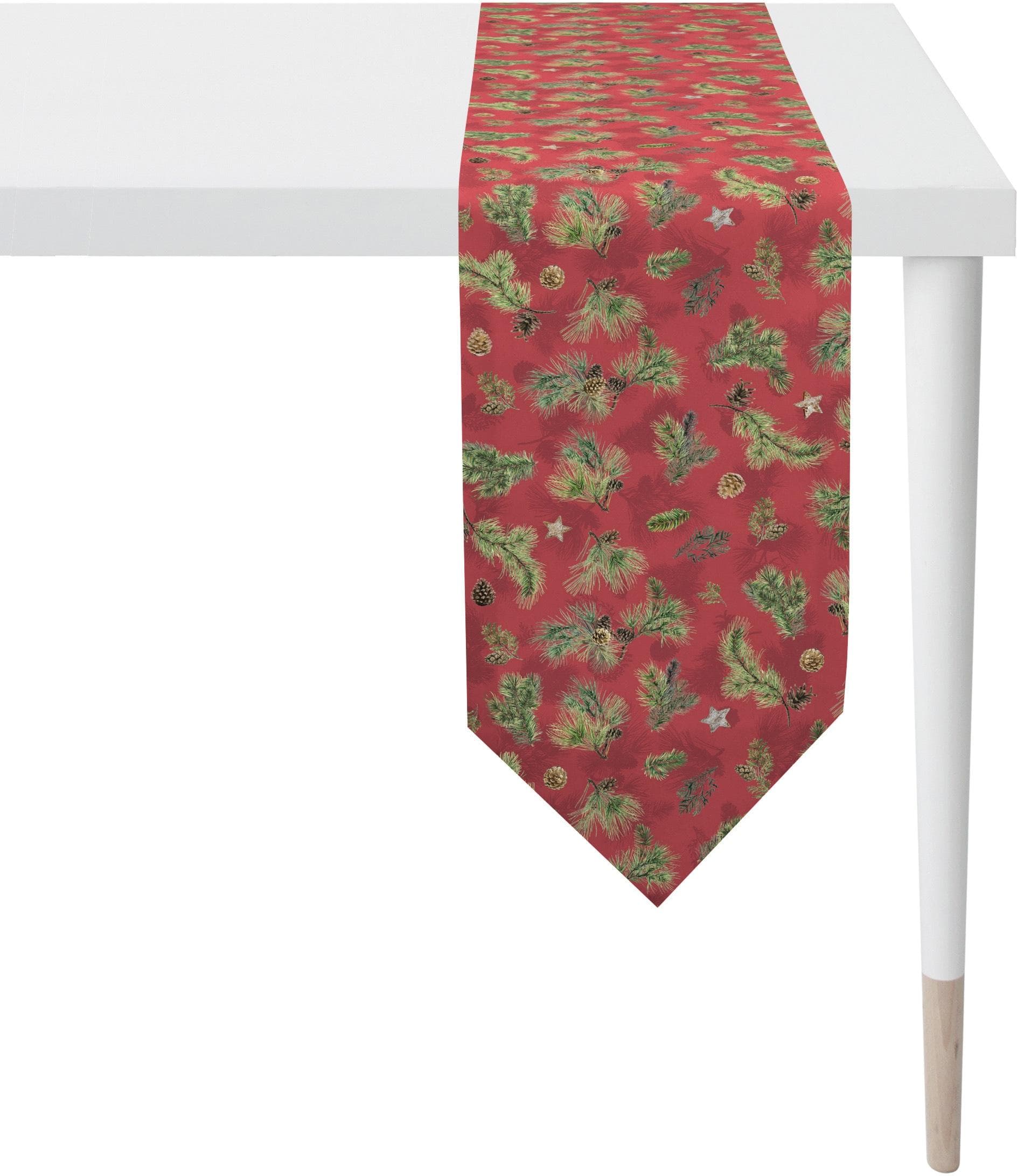 APELT Tischband WINTERWELT - Weihnachtsdeko mit Digitaldruck und Tannenzweigen