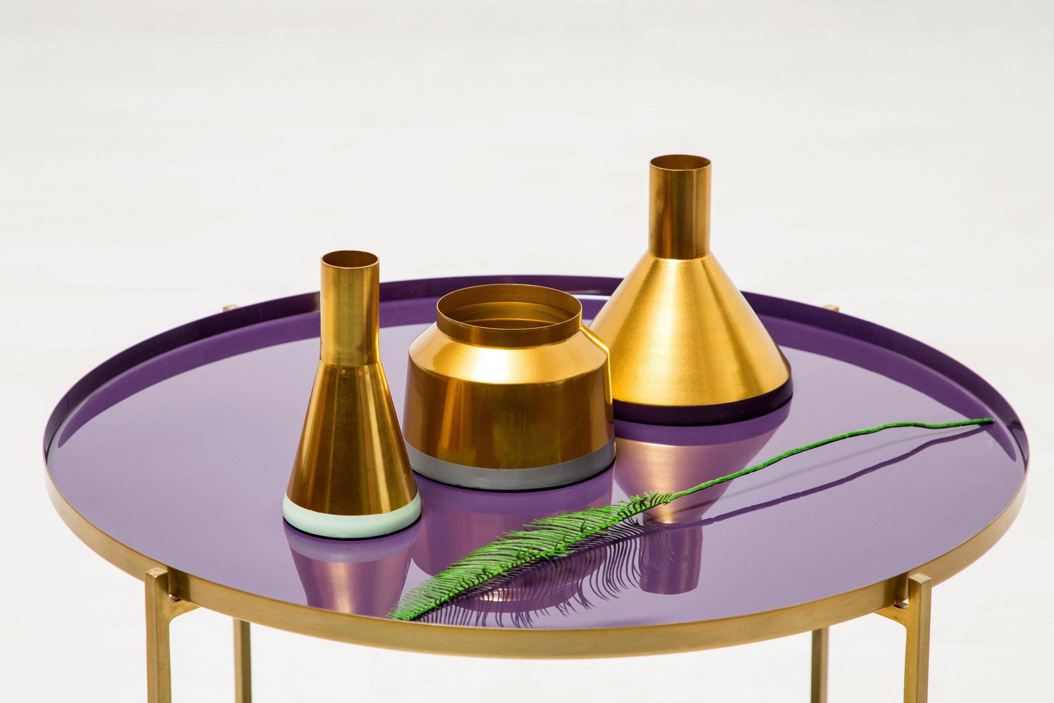 Dekovase KAYOOM Culture 3-teilig Metall Bunt Gold Grau