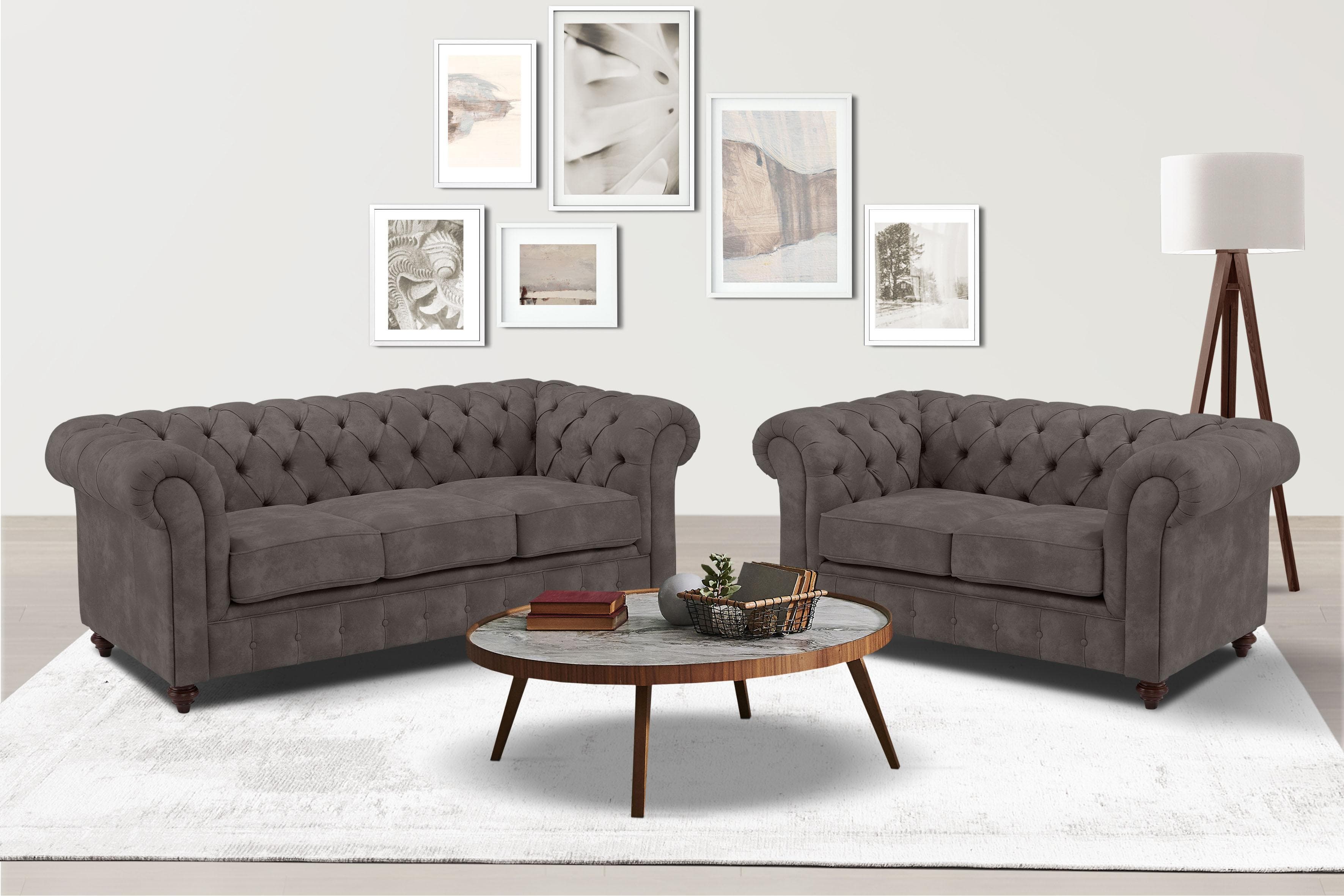 HOME AFFAIRE Chesterfield Sitzgruppe Dunkelbraun 5-tlg. Knopfheftung