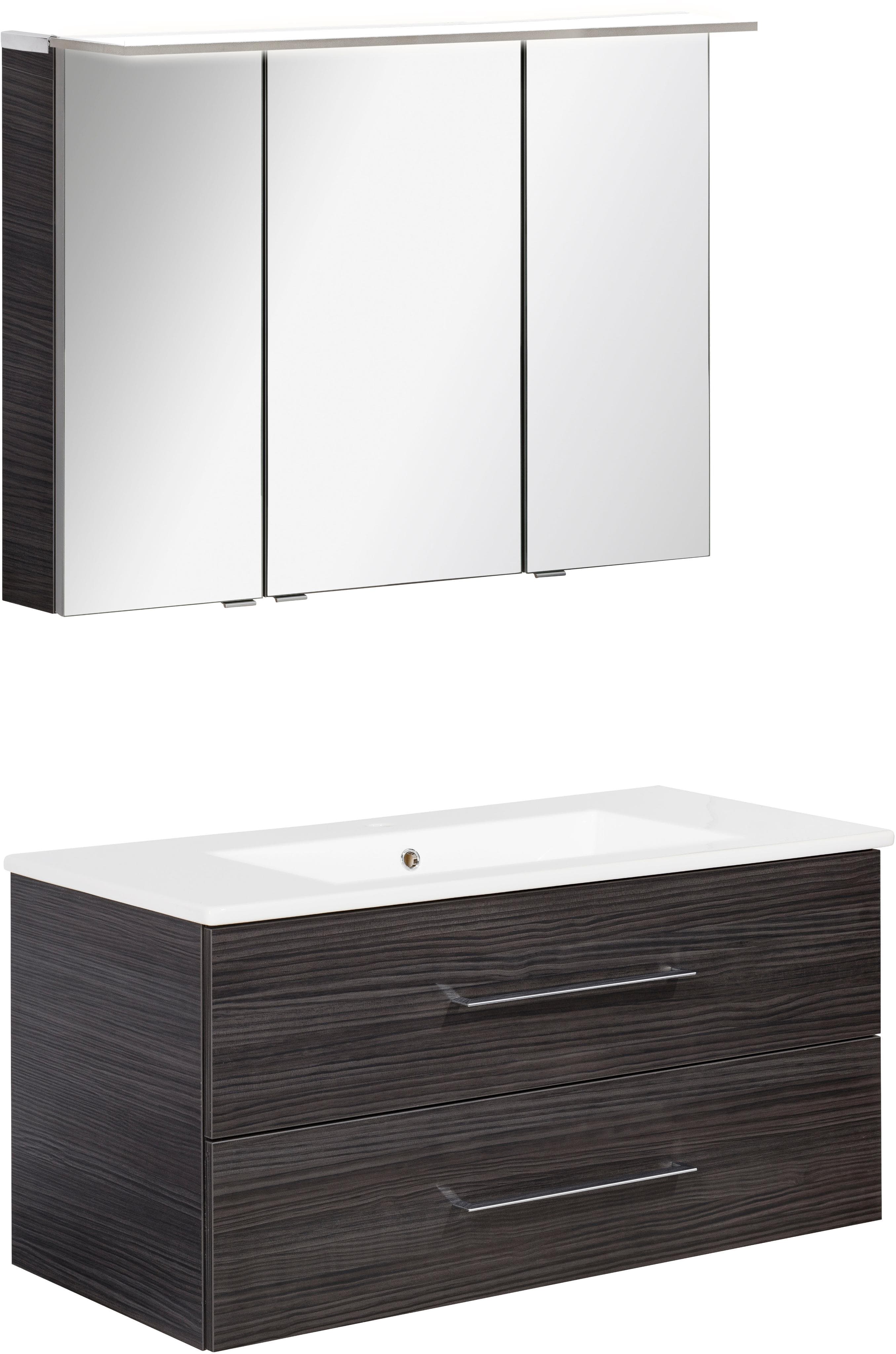 3-teiliges Badmöbel-Set Anthrazit mit LED-Spiegelschrank