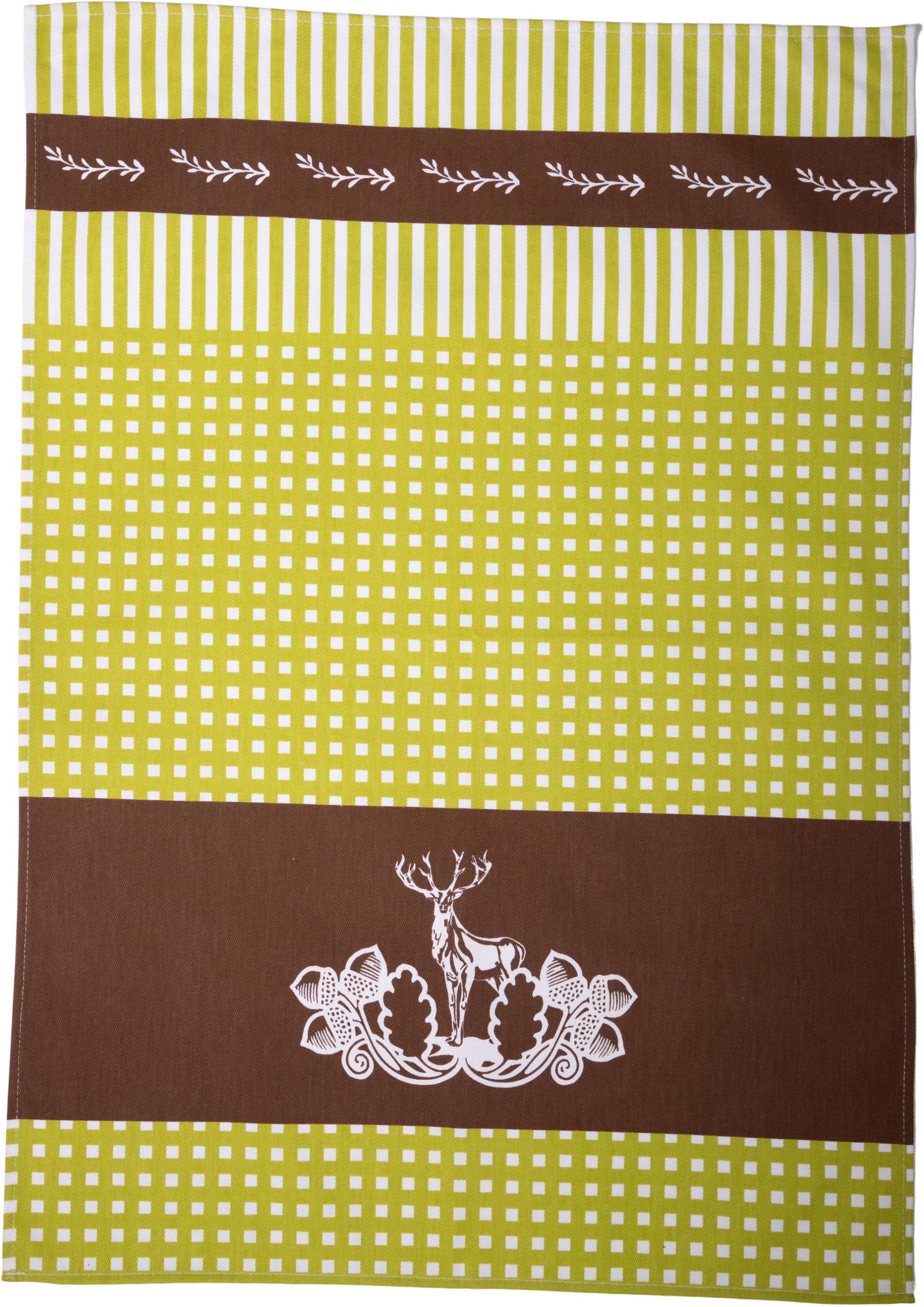 STUCO Geschirrtuch Set Lederhosen Motiv 3-tlg. Baumwolle Grün Braun Weiß