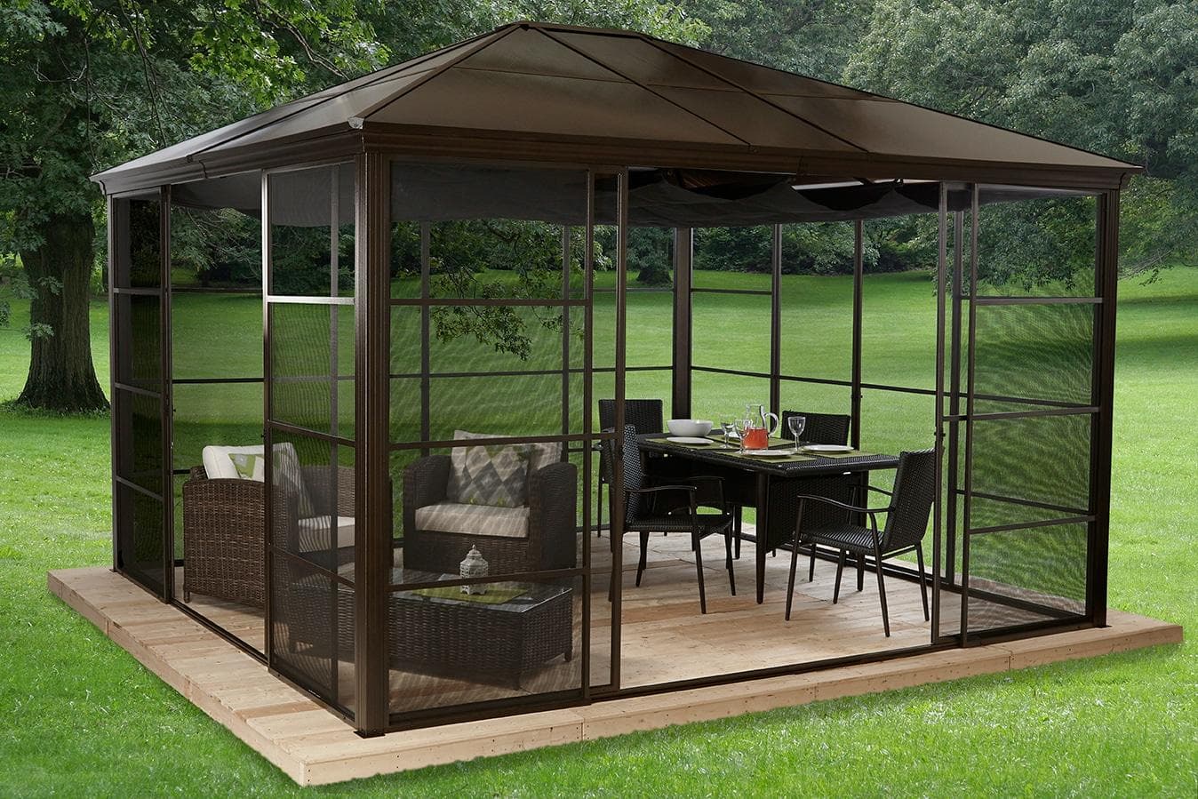 Pavillon SOJAG "Castel 12x14" Braun Aluminium 362x296x427 cm