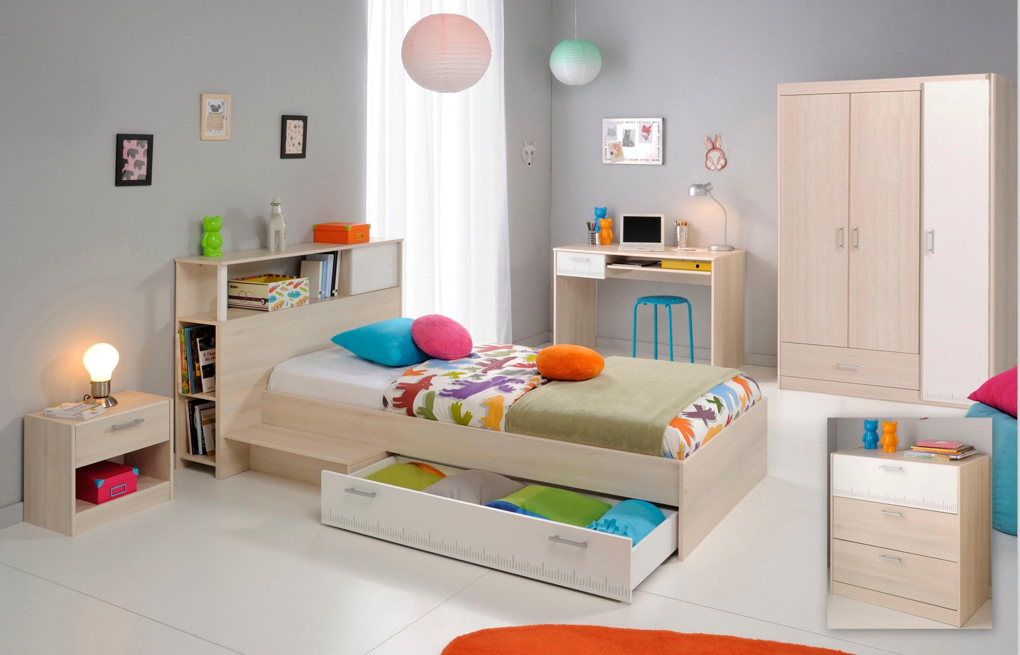 Hochbett-Set mit Schreibtisch für Jugendzimmer - Akazie/Weiß